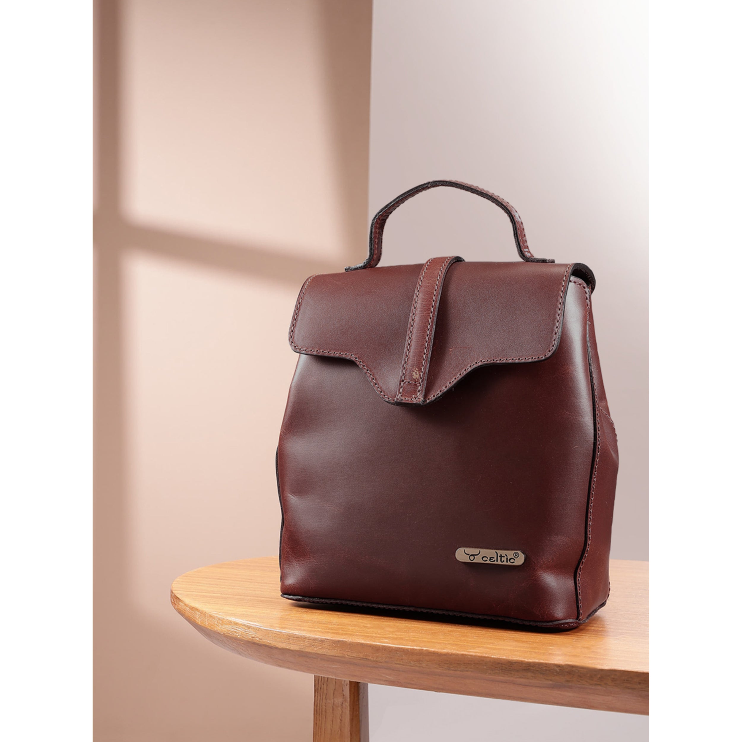 Premium Genuine Leather Mini Backpack for Women with Flap Closure