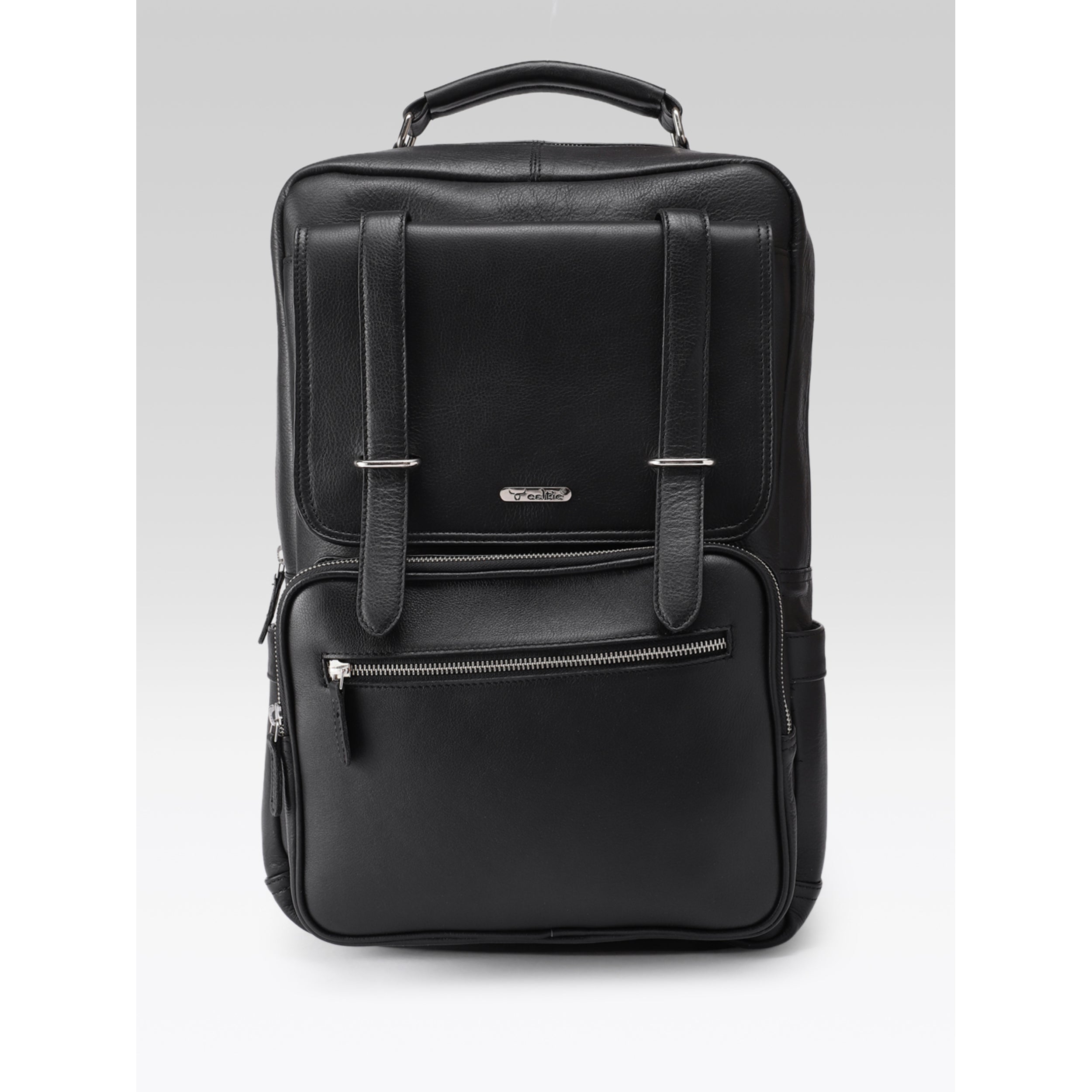 Premium Genuine Leather Laptop Backpack with Multi-Zip Compartments & Top Handle