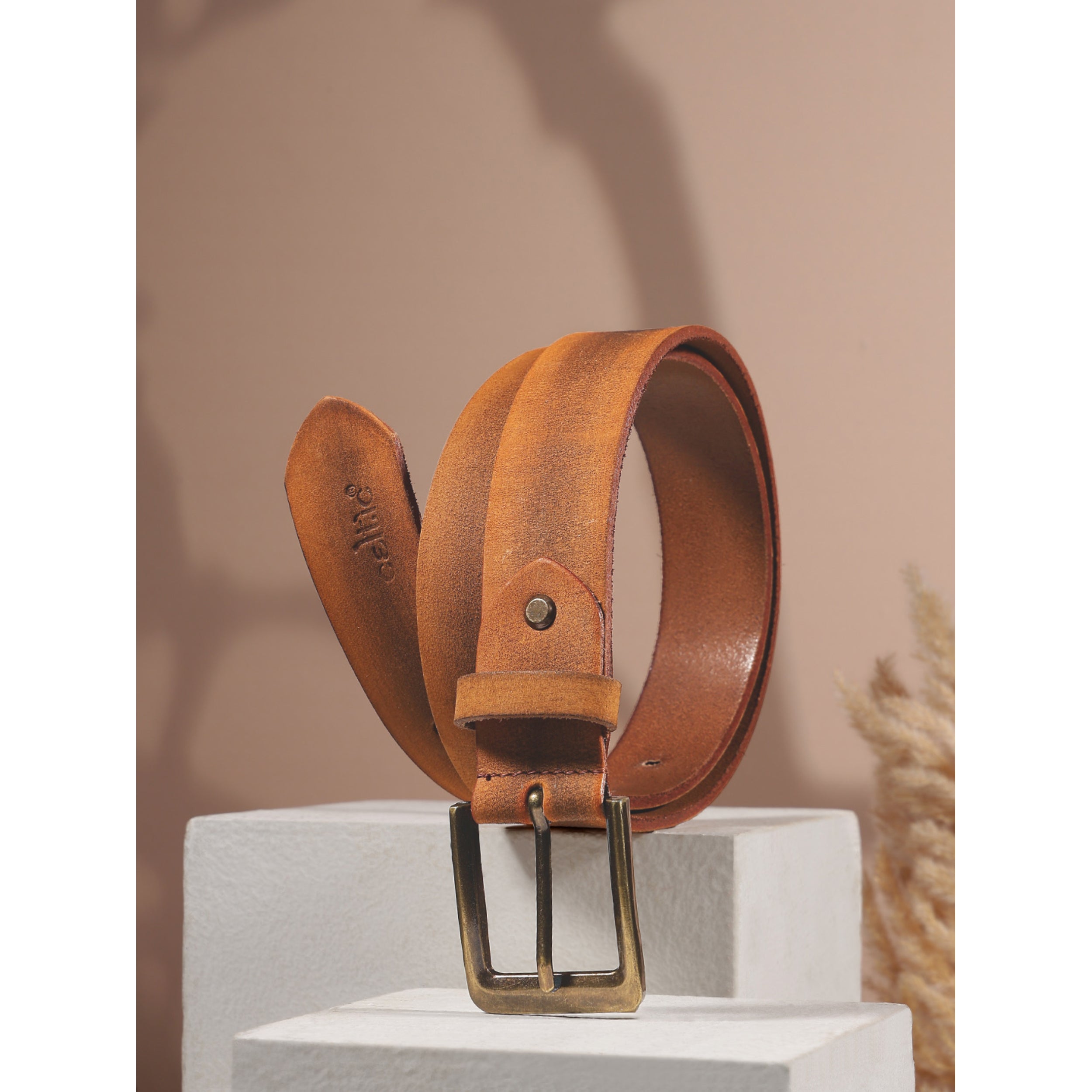 Premium Leather Tan Belt with Antique Buckle
