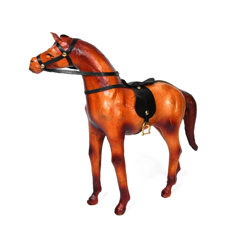 Premium Handcrafted Leather Horse Showpiece Set of 2 | Premium Decorative Horse Figurines for Home, Office & Living Room Decor | Animal Gift Item