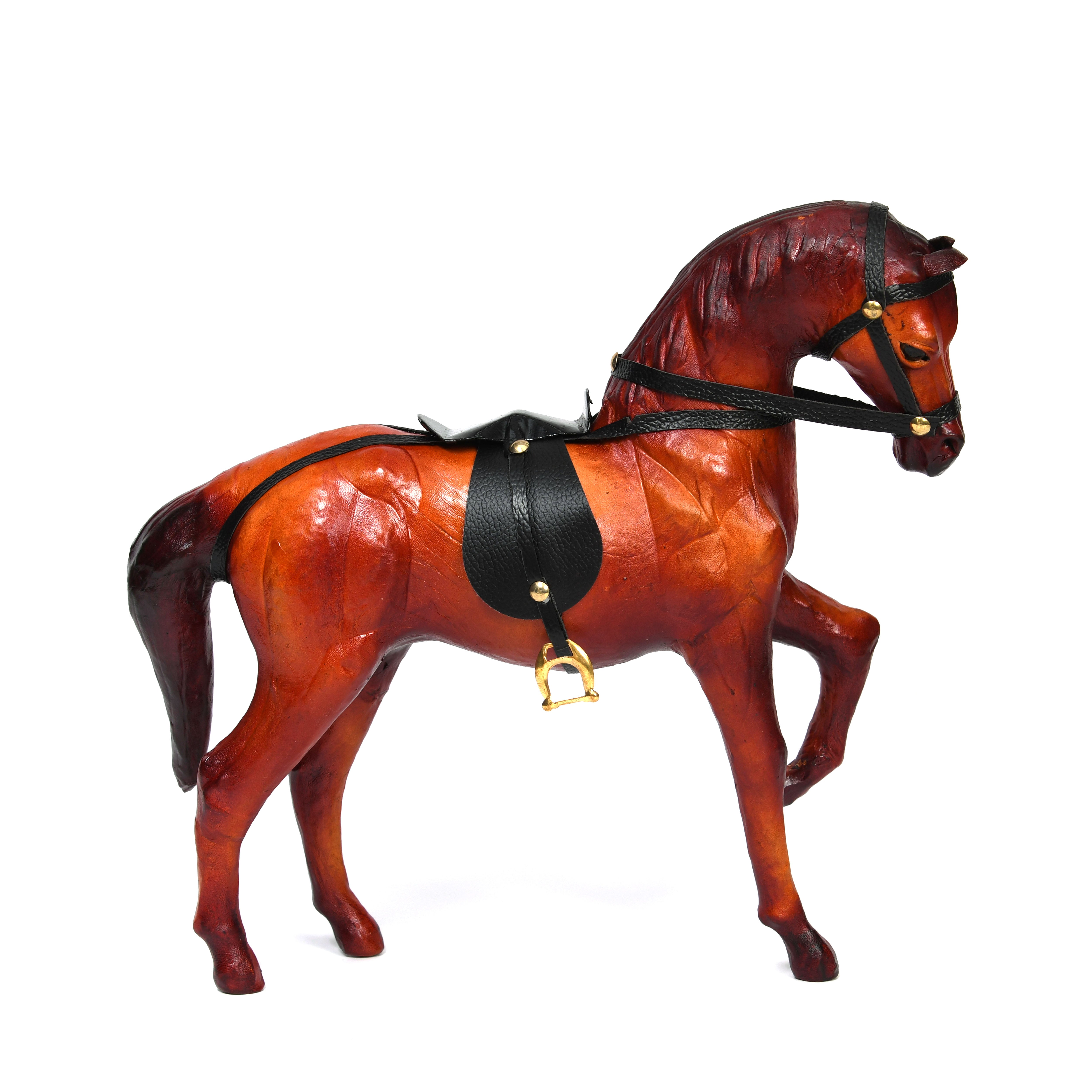 Premium Handcrafted Leather Horse Showpiece with Saddle