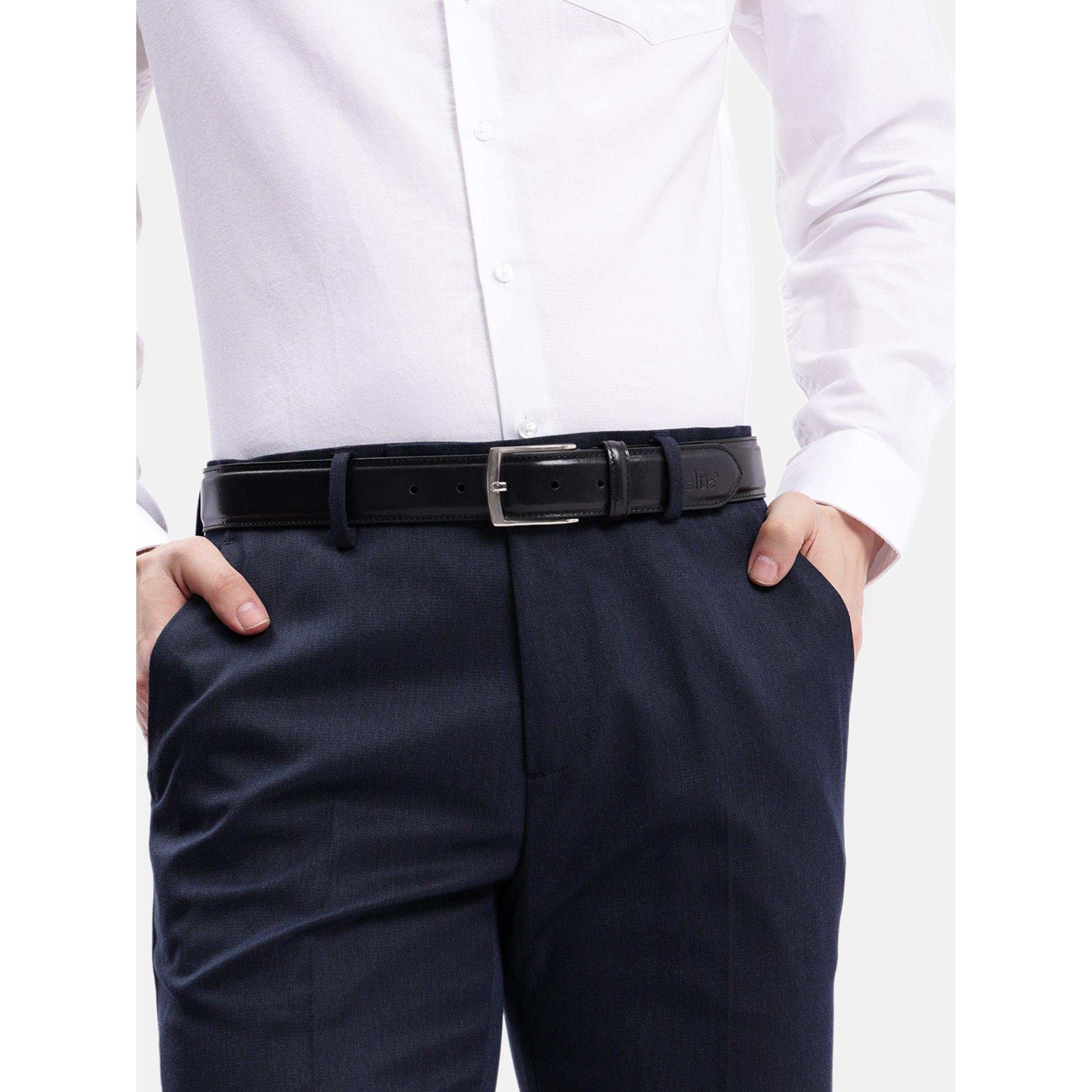 Unisex Genuine Leather Black Waist Accessory Durable Metal Buckle Formal Casual Wear