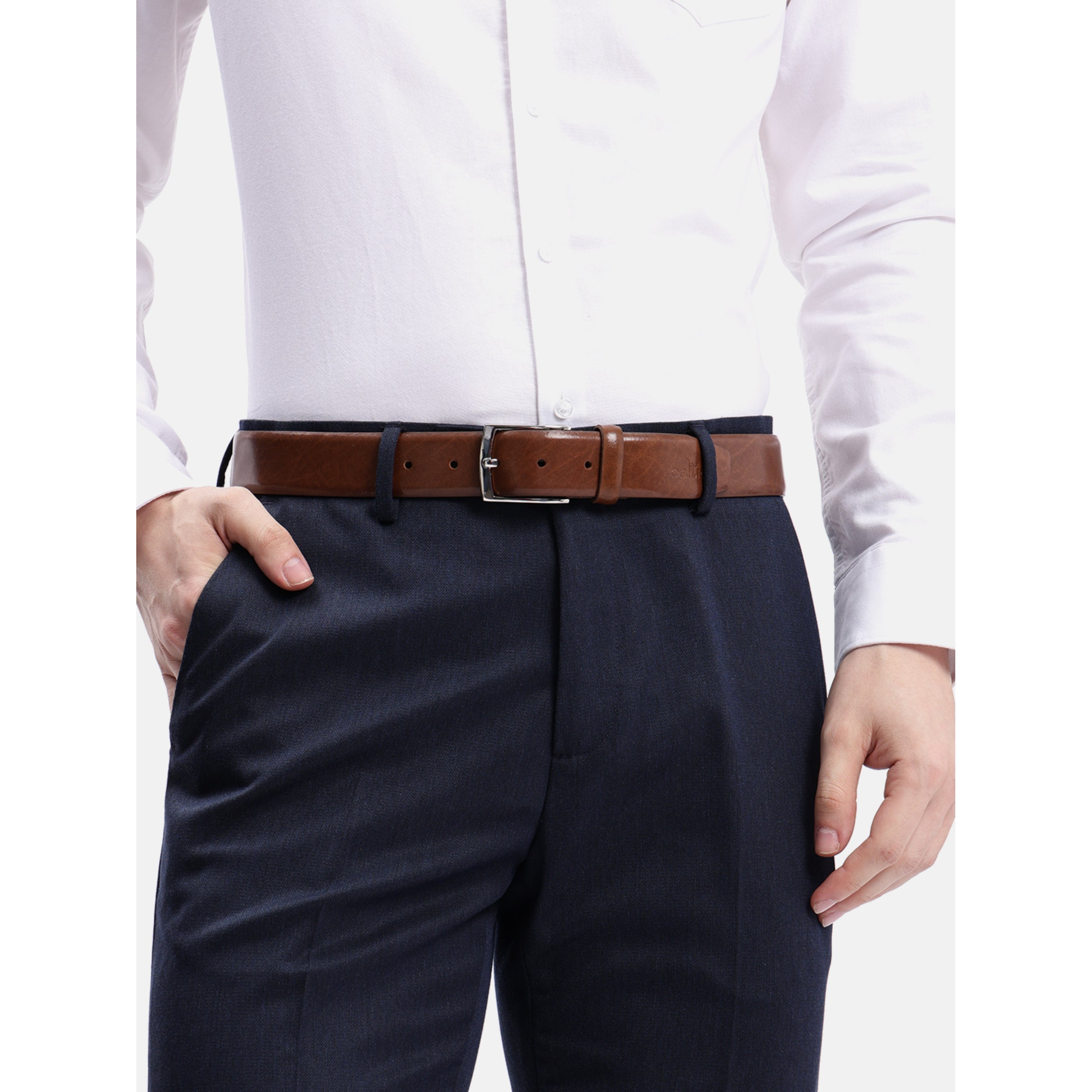 Unisex Genuine Leather Brown Waist Accessory Durable Metal Buckle Formal Casual Wear