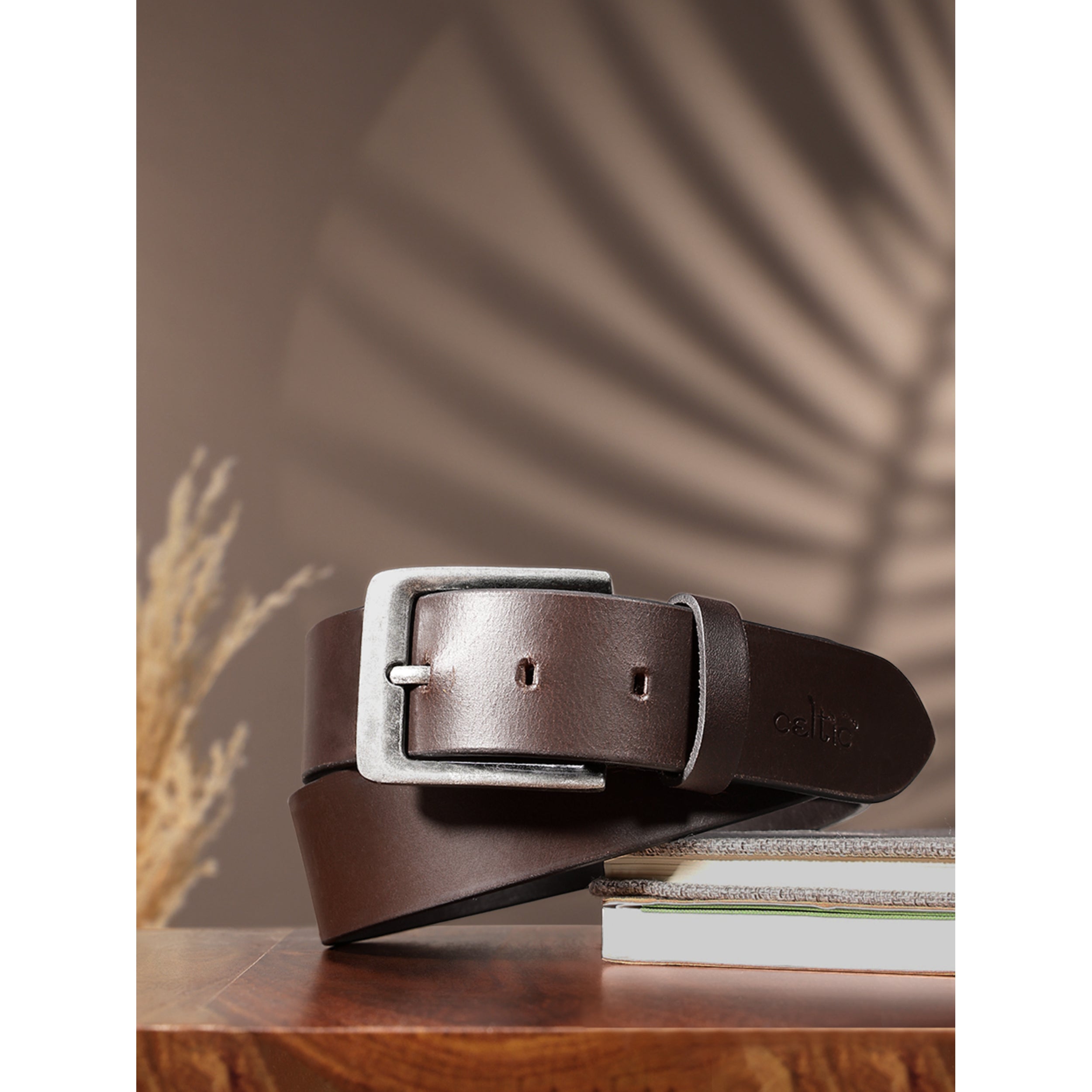 Unisex Genuine Leather Dark Brown Waist Accessory Antique Buckle Formal Casual Wear