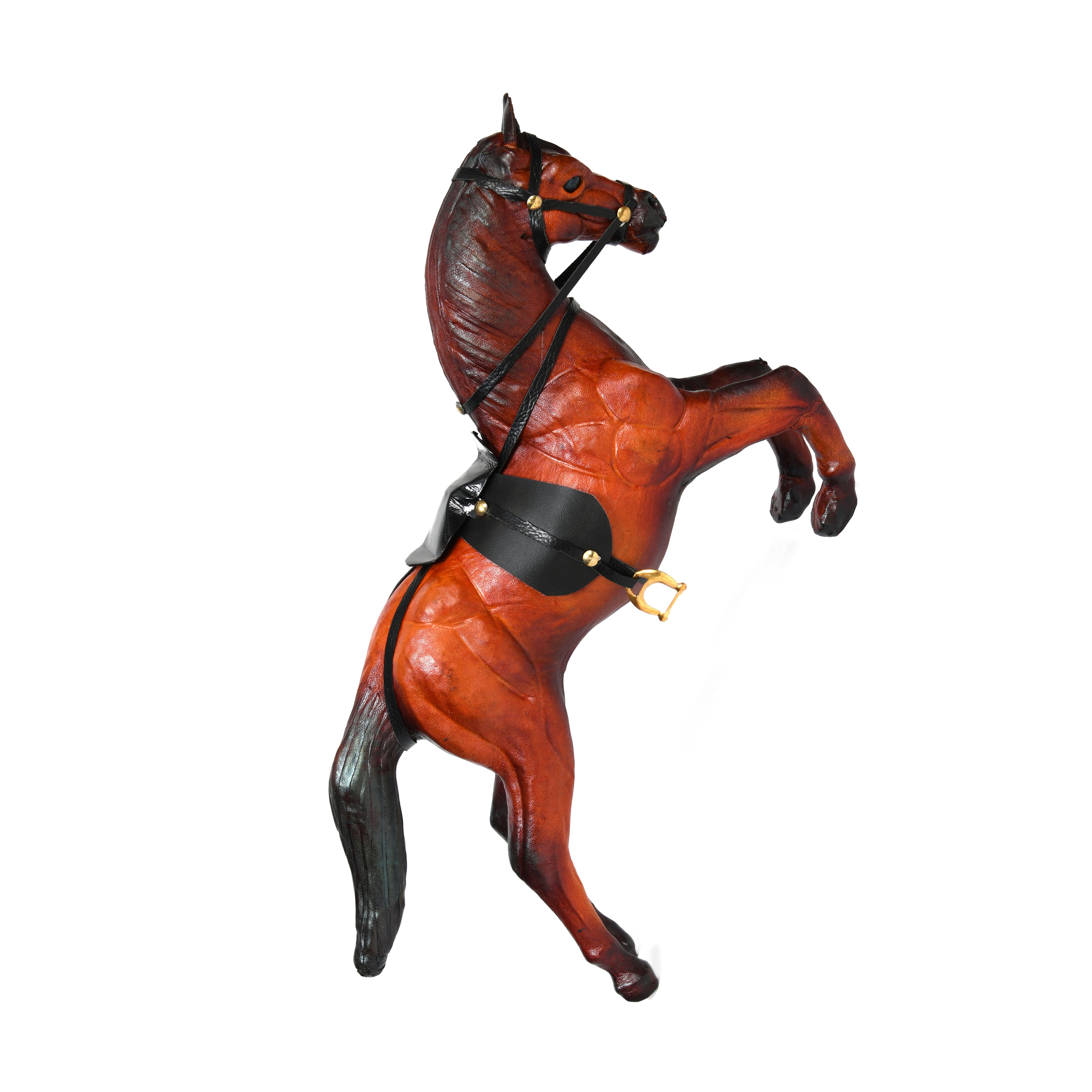 Premium Handcrafted Leather Rearing Horse Showpiece