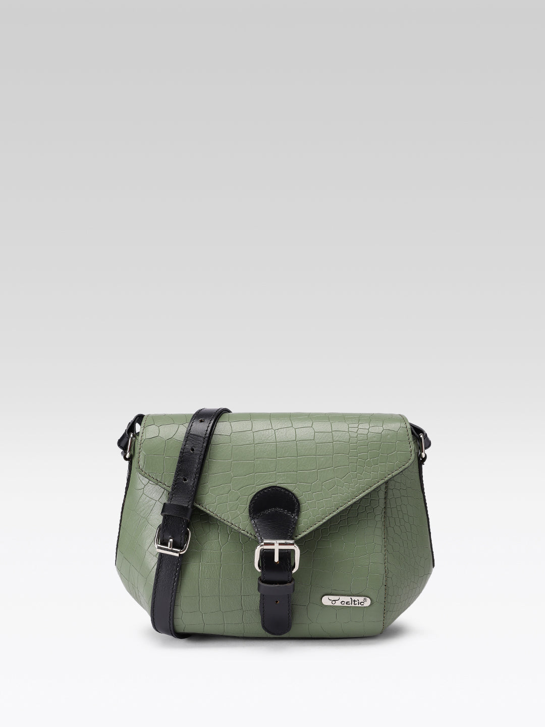 Premium Croc-Texture Structured SlingBag with Buckle Flap & Adjustable Strap