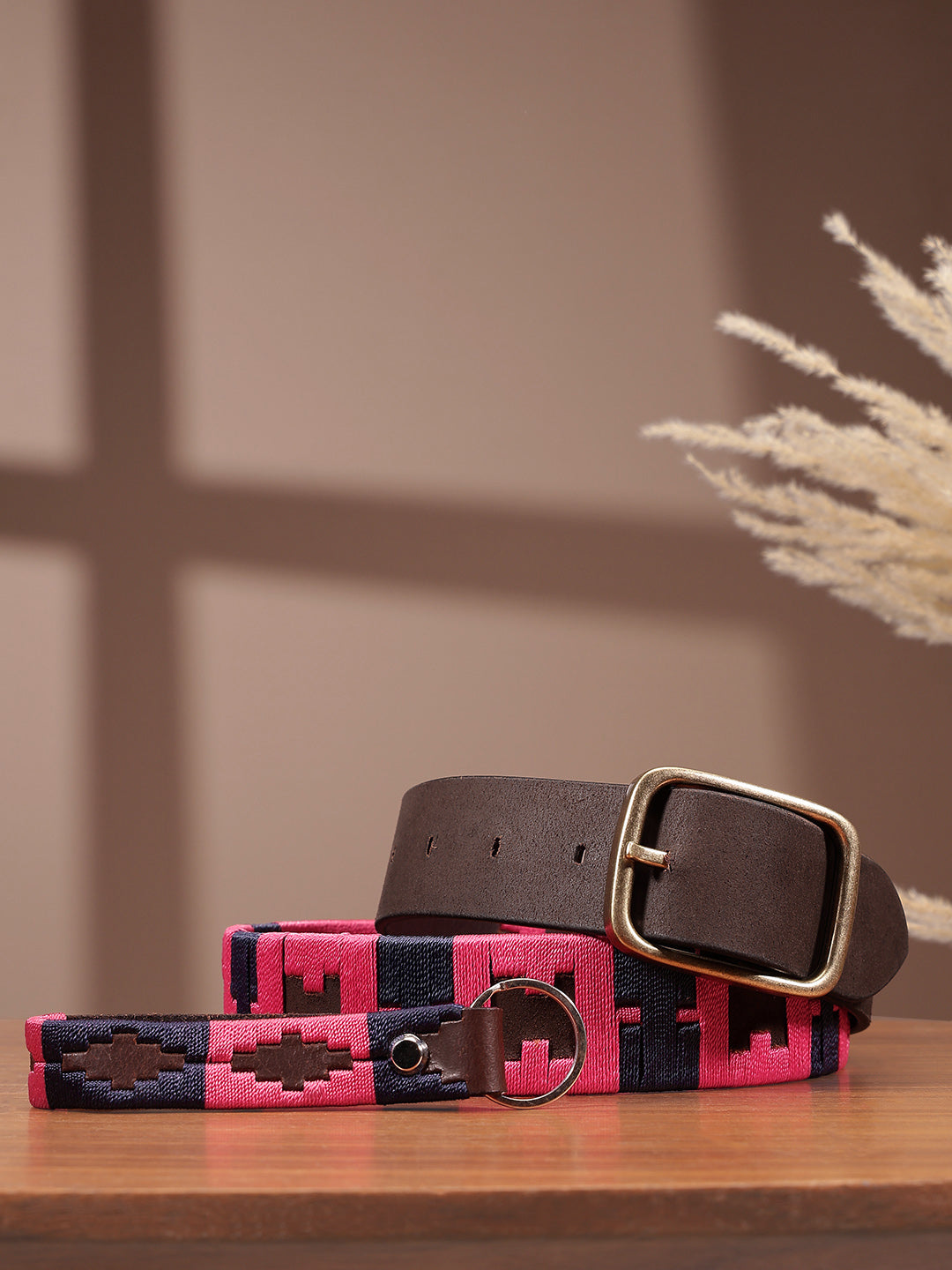 Unisex Handcrafted Leather Fabric Belt With Geometric Weave Antique Buckle Casual Wear