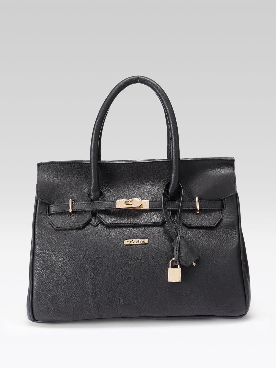 Premium Genuine Leather  Tote Handbag with Turn-Lock Closure