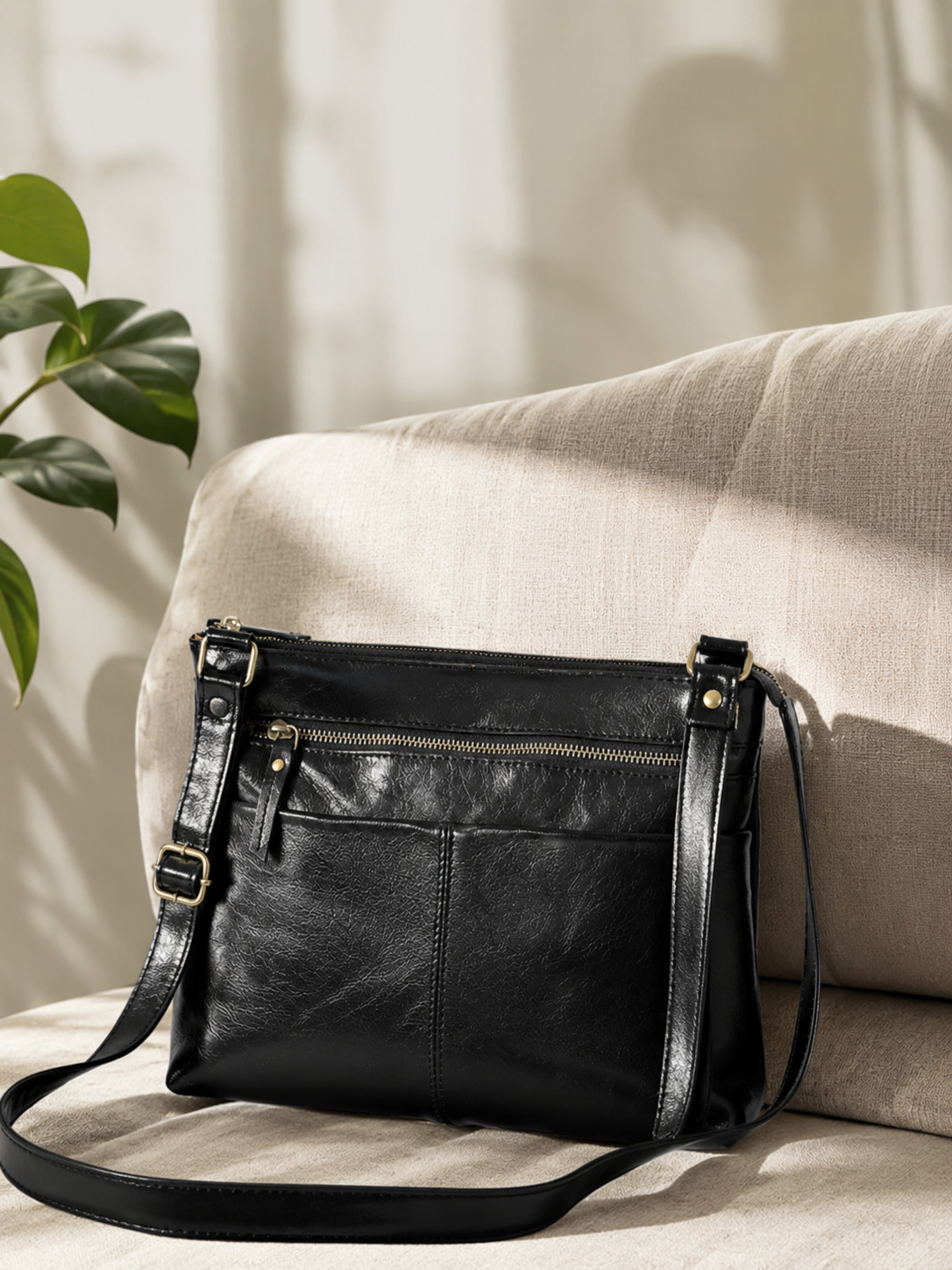 Premium Leather Crossbody Sling Bag Lightweight Everyday Travel Purse
