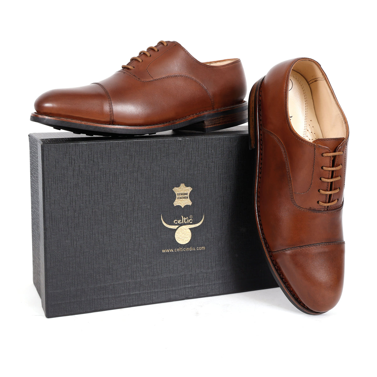 Premium Genuine Leather Cap Toe Lace-Up Formal Shoes | Classic Oxford Style | Office & Business Wear