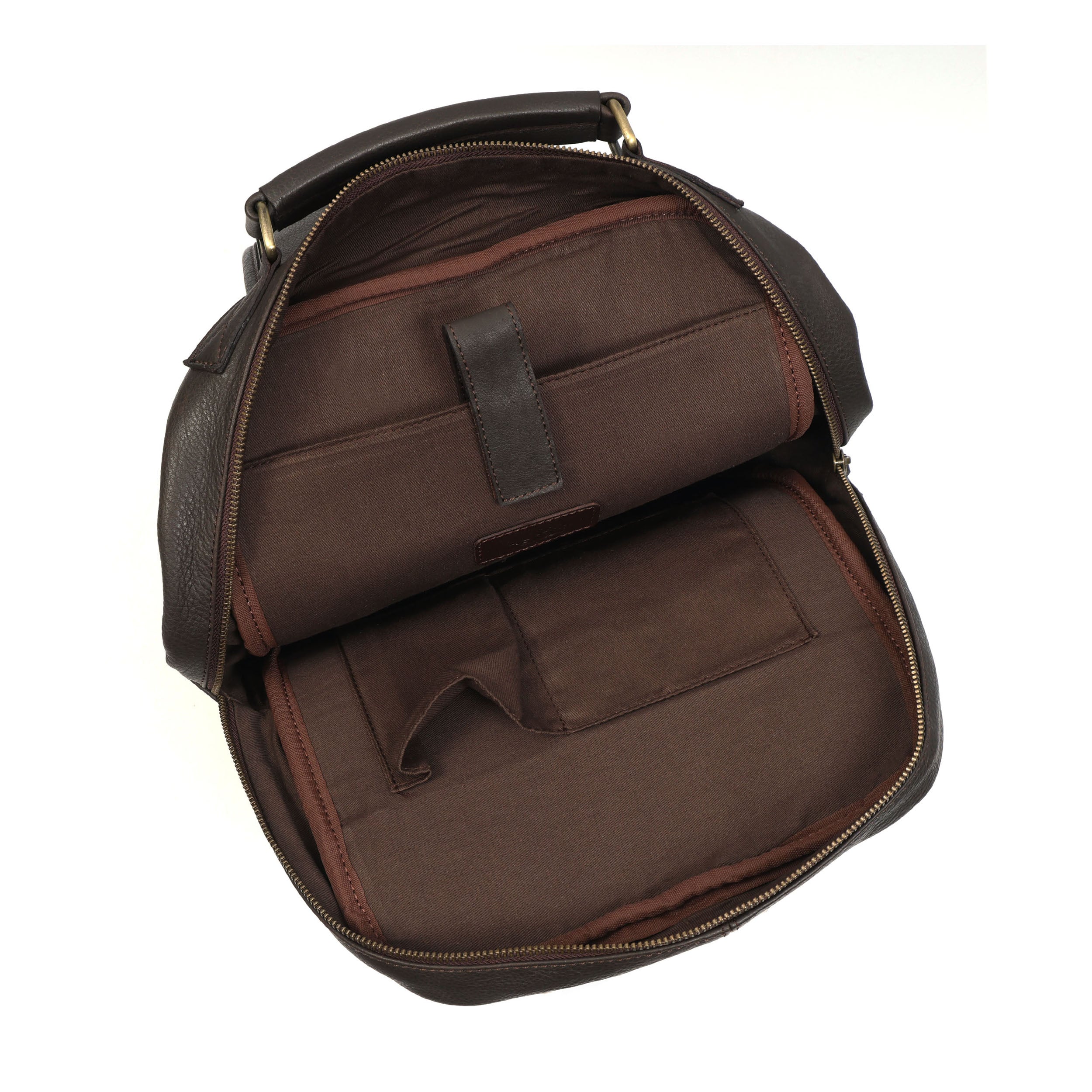 Premium Genuine Leather Backpack with Laptop Compartment & Multiple Zip Pockets