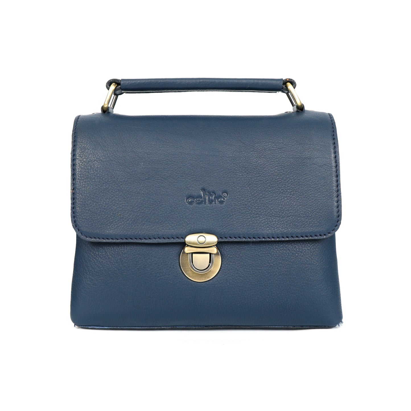 Premium Leather Structured Box Satchel with Detachable Strap – Blue,Brown & Green