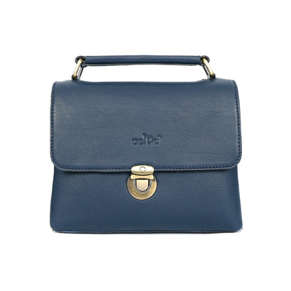 Premium Leather Structured Box Satchel with Detachable Strap – Blue,Brown & Green