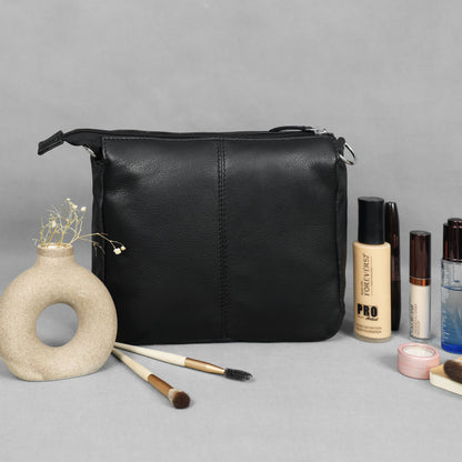 Premium Genuine Leather Crossbody Bag with Flap Closure & Adjustable Strap