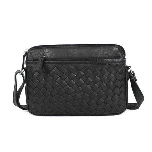 Black Textured Crossbody Sling Bag for Women