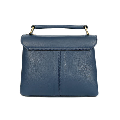 Premium Leather Structured Box Satchel with Detachable Strap – Blue,Brown & Green