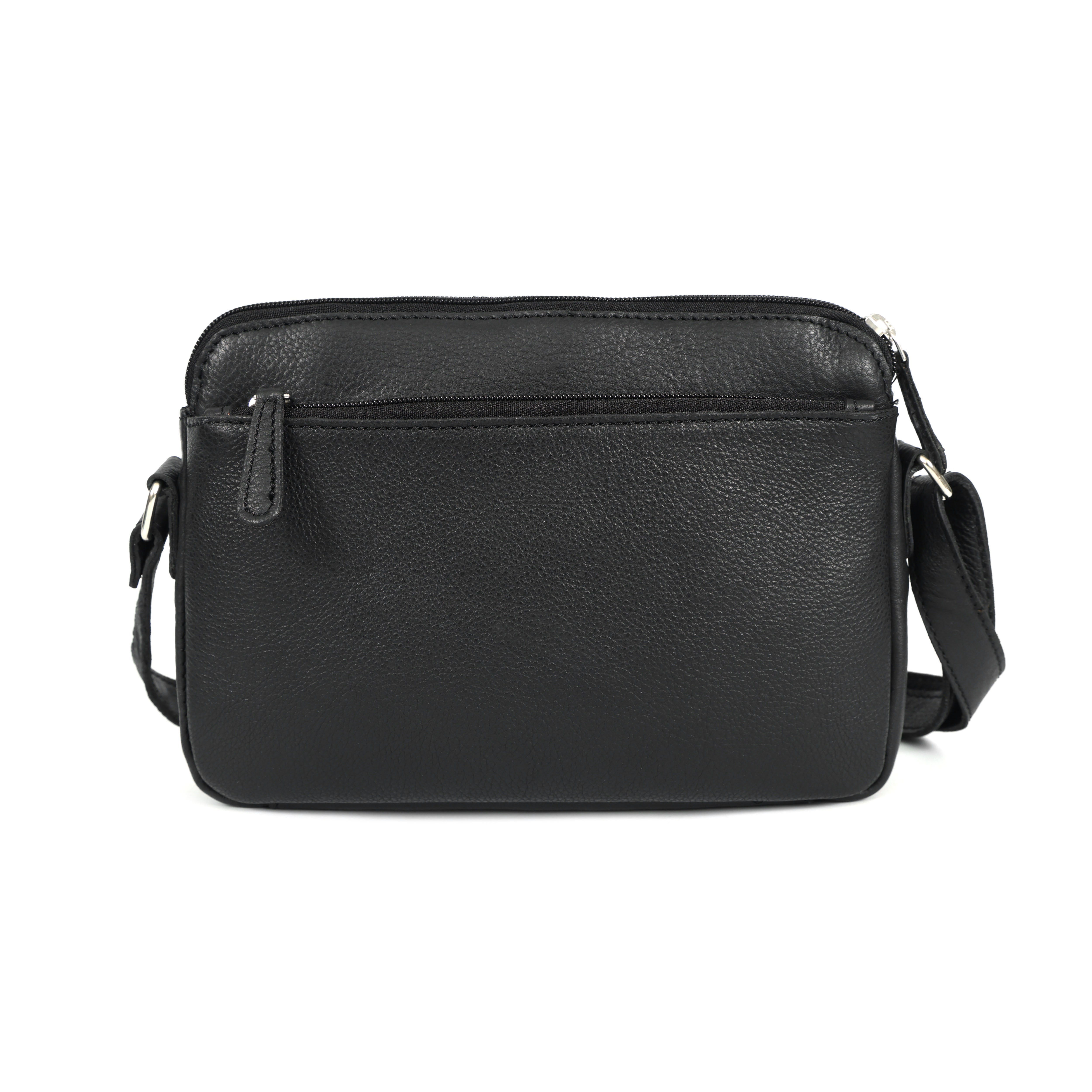 Premium Black Handwoven Leather Crossbody Bag with Adjustable Strap & Zip Compartments