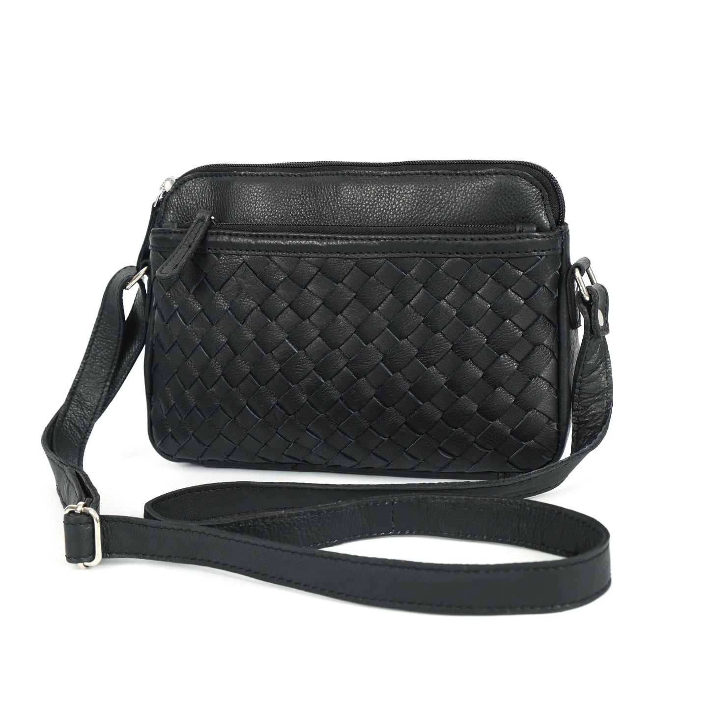 Black Textured Crossbody Sling Bag for Women