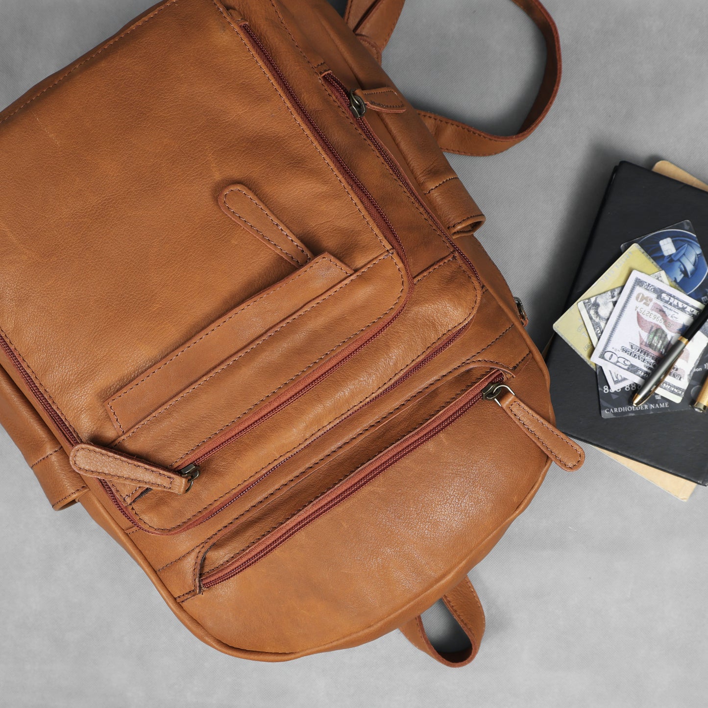 Elegant Soft Tan Leather Backpack  Stylish, Versatile, and Organized  ART:- BG-1638