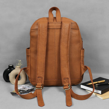 Elegant Soft Tan Leather Backpack  Stylish, Versatile, and Organized  ART:- BG-1638