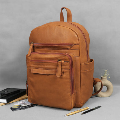 Elegant Soft Tan Leather Backpack  Stylish, Versatile, and Organized  ART:- BG-1638