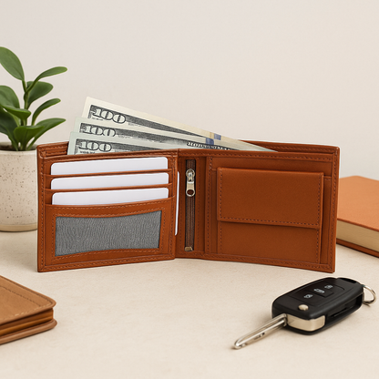 Men’s Leather Wallet + Printed Belt Combo – Style & Function Pack