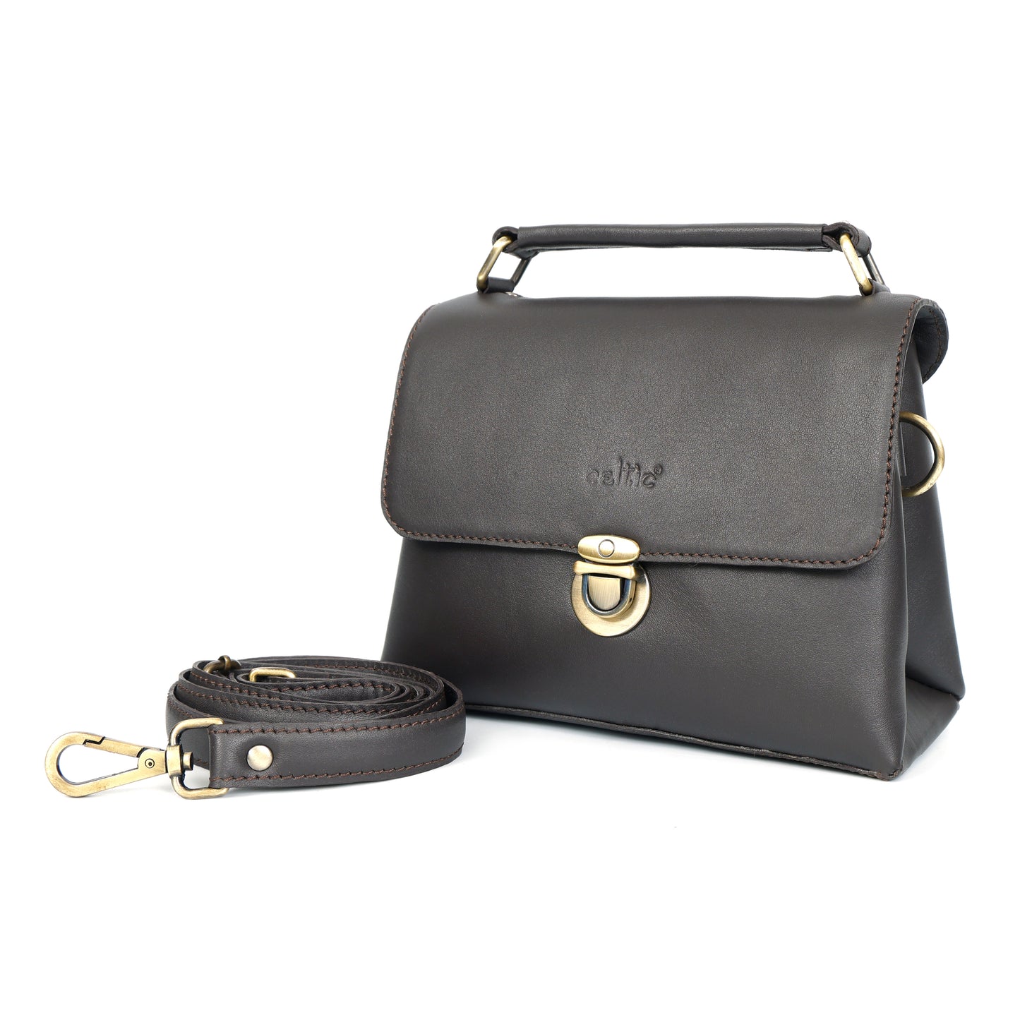 Premium Leather Structured Box Satchel with Detachable Strap – Blue,Brown & Green