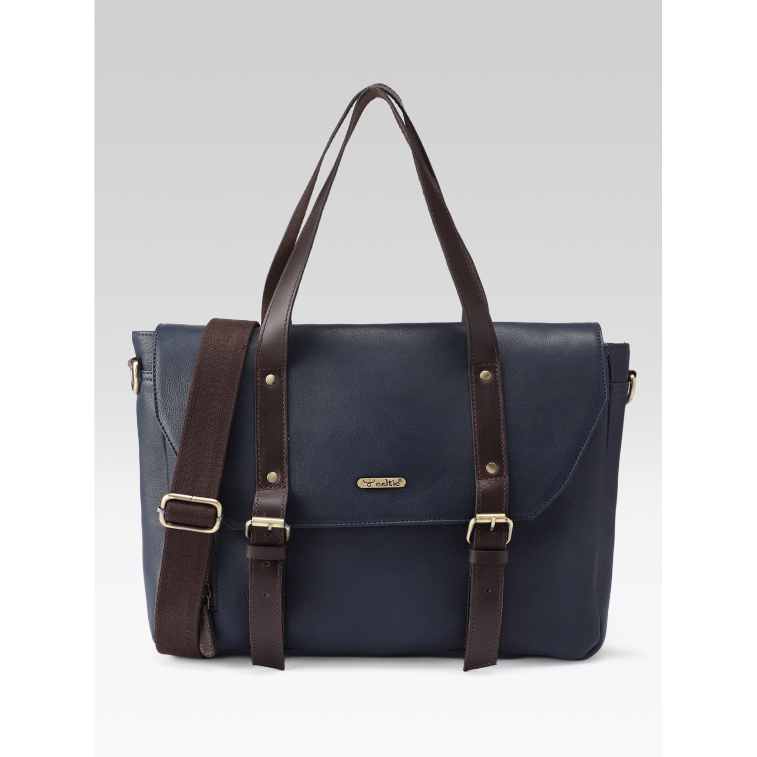 Premium Genuine Leather Office Laptop Bag with Tablet Sleeve & Adjustable Strap
