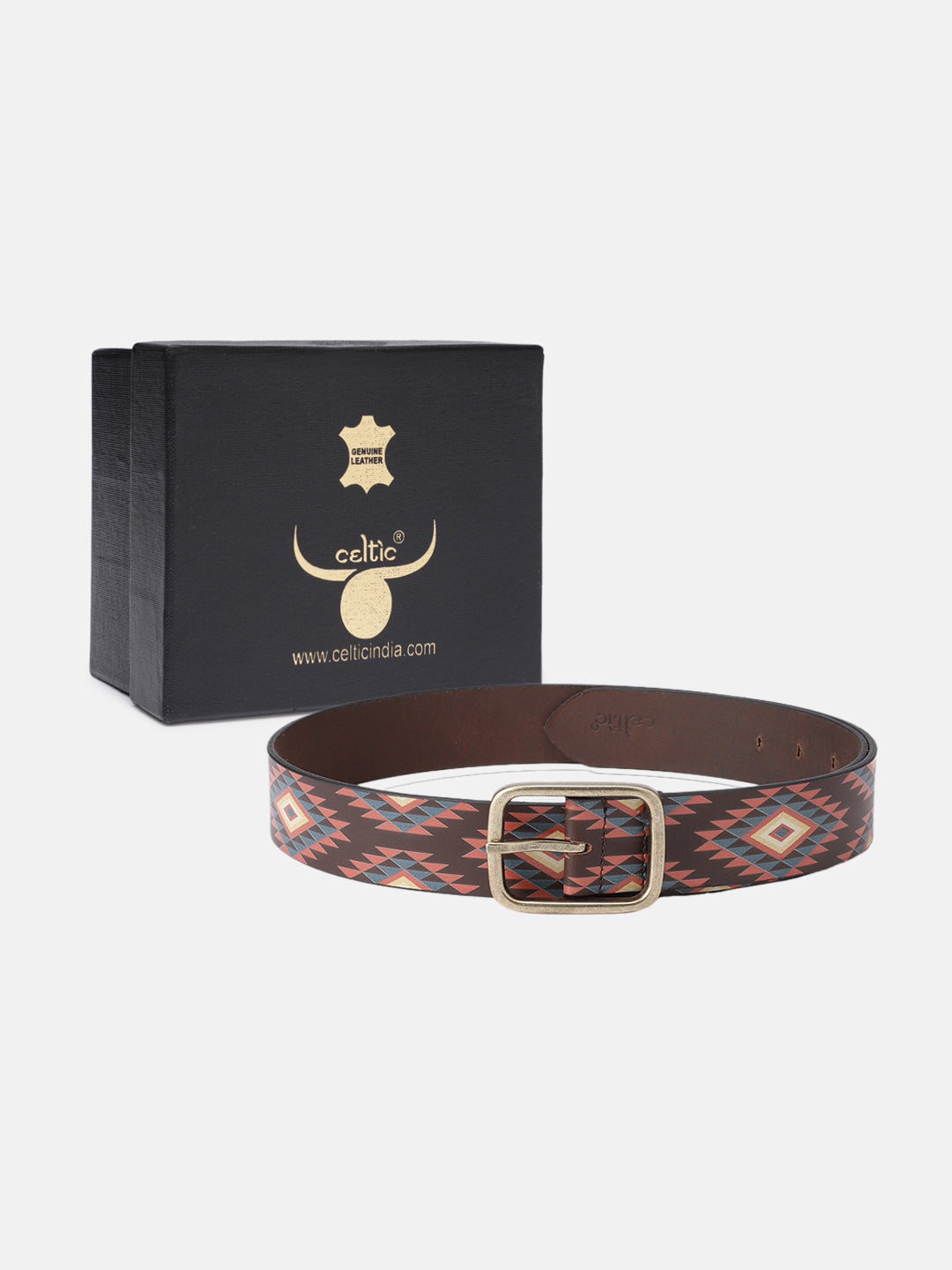 Unisex Ethnic Geometric Pattern Belt with Metal Buckle for Casual Traditional Wear