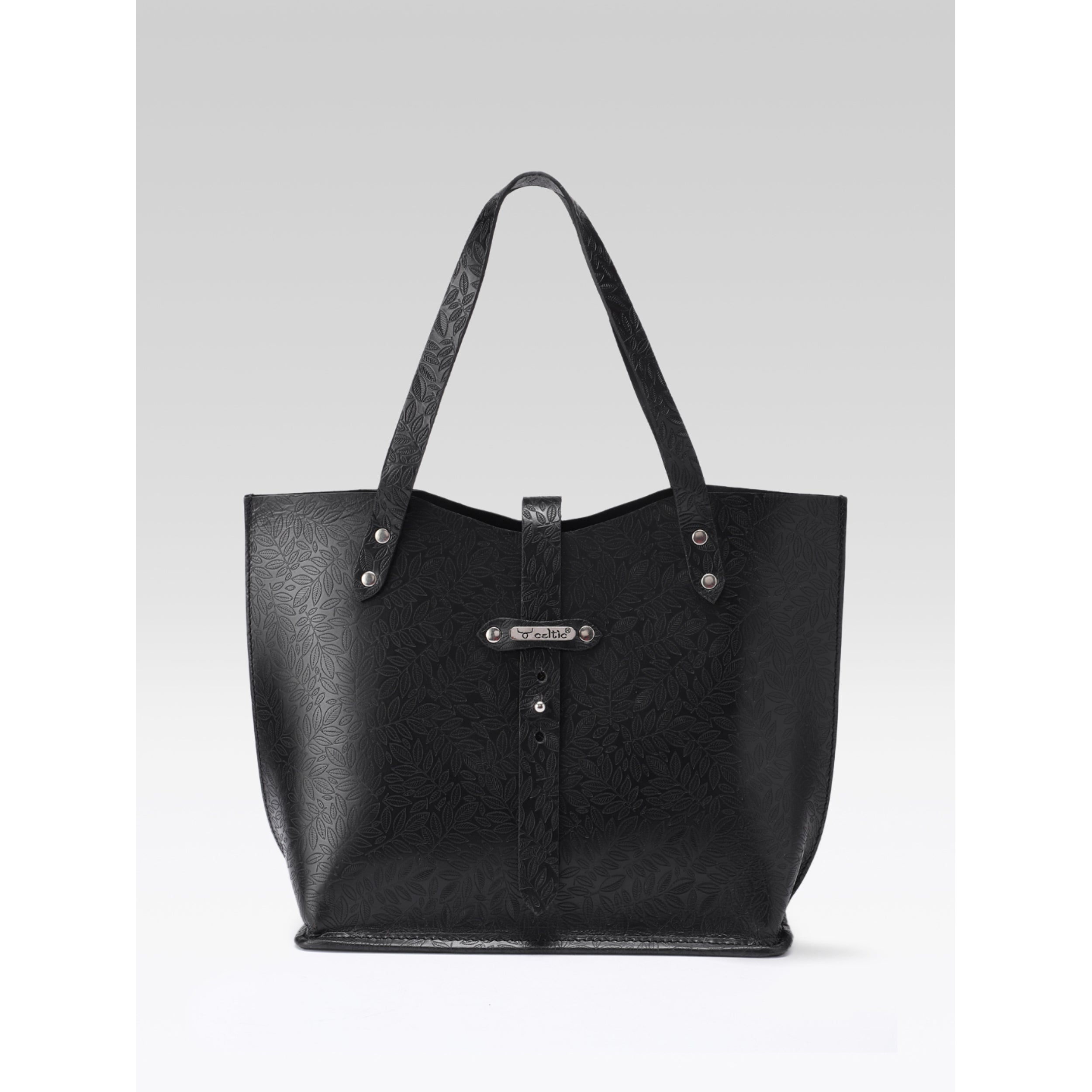 Premium Genuine Black Embossed Leather Tote Bag for Women