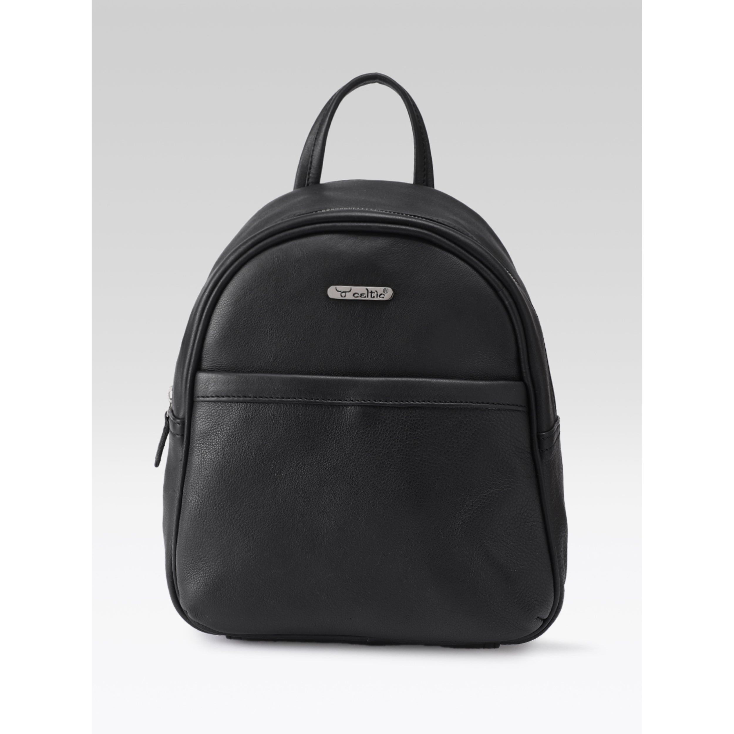 Premium Genuine Leather Backpack with Front Zip Pocket & Adjustable Shoulder Straps