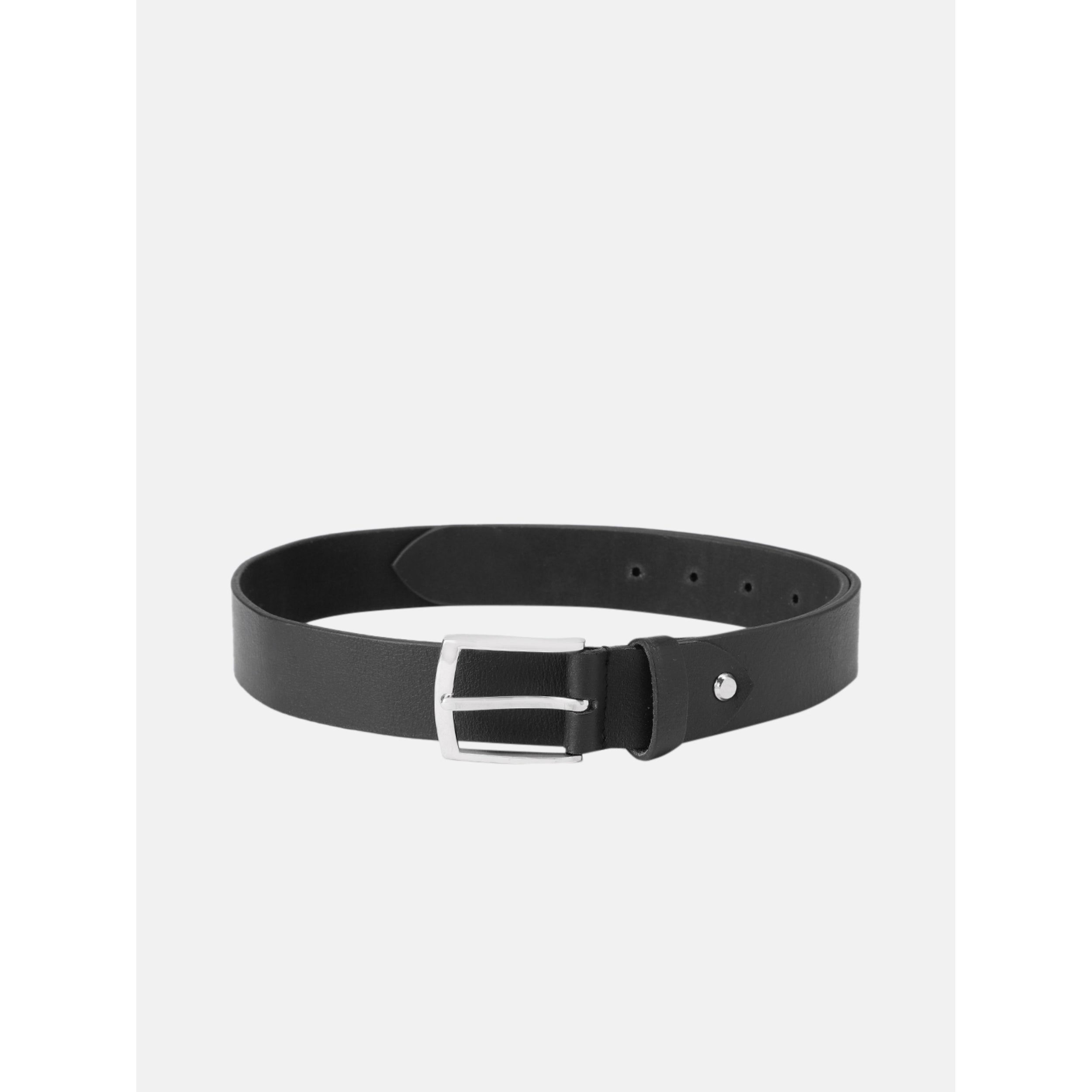 Unisex Genuine Leather Black Waist Accessory Chrome Buckle Formal Casual Style