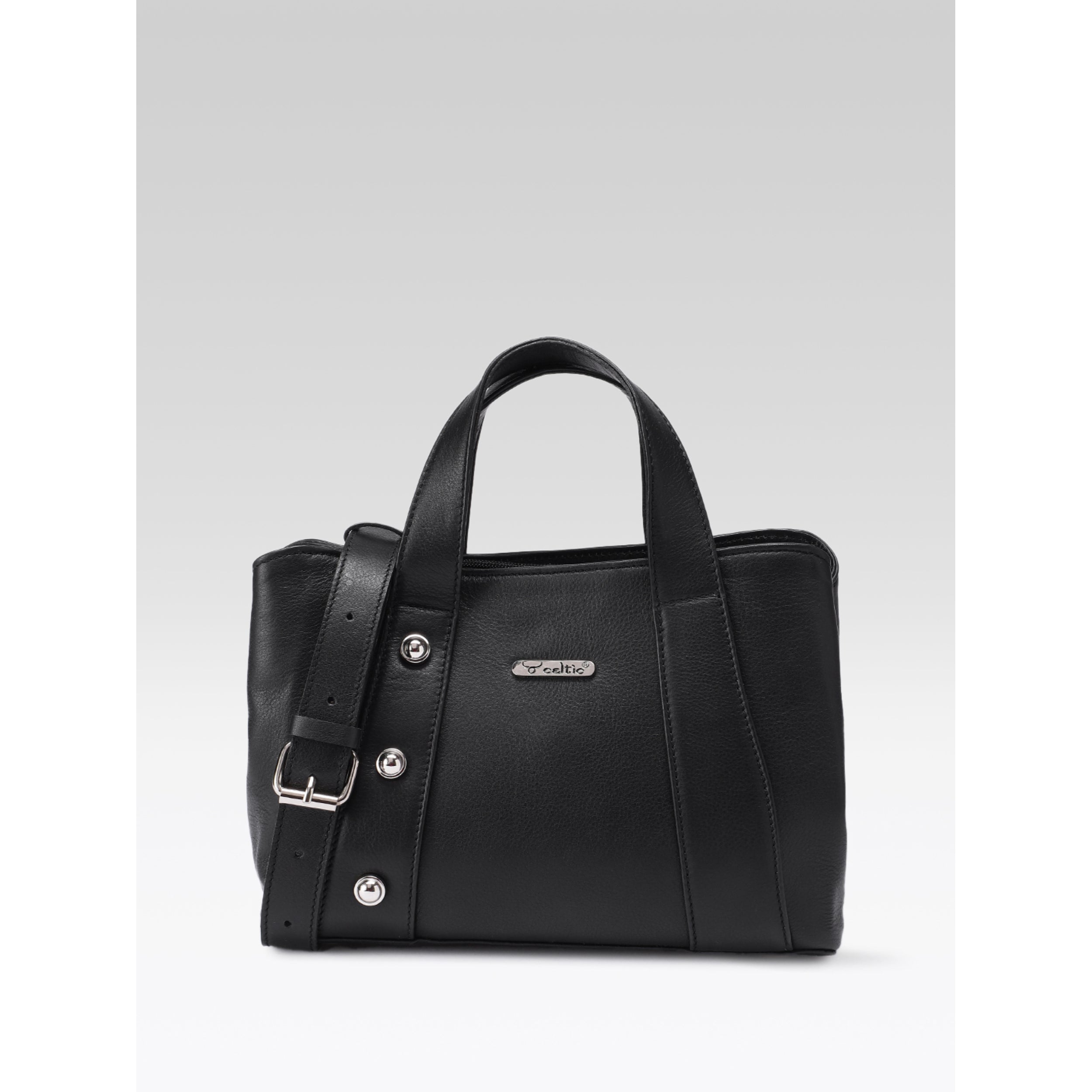 Premium Structured Leather Handbag with Dual Carry Handles, Adjustable Strap & Zip Pocket