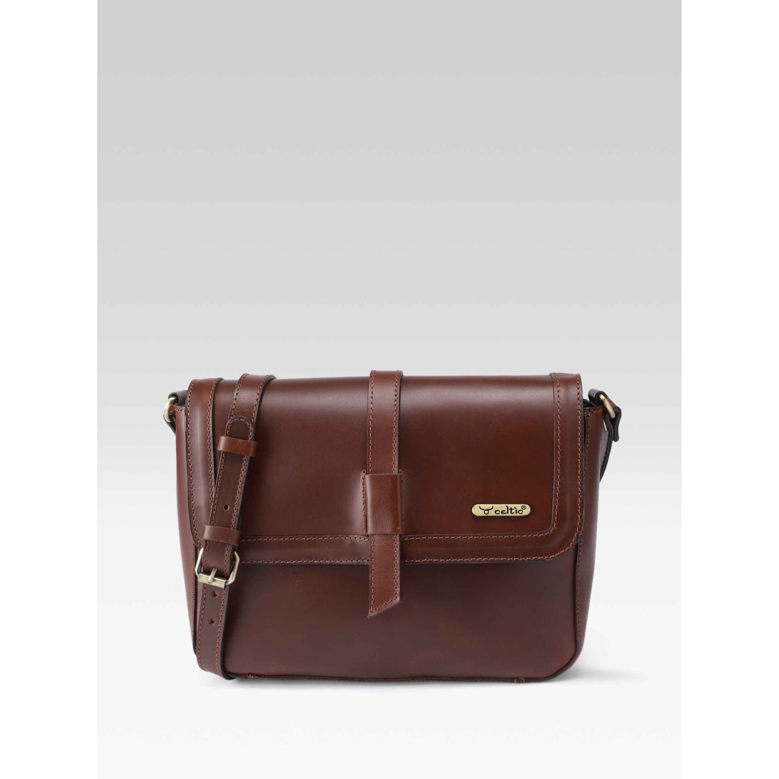 Premium Genuine Leather Sling Bag with Flap Closure,  & Adjustable Strap