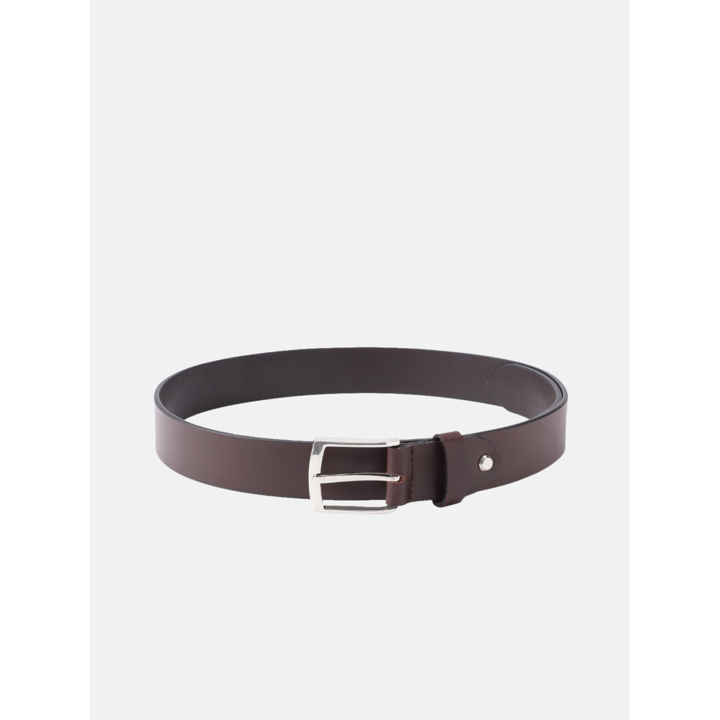 Unisex Genuine Leather Dark Brown Waist Accessory Chrome Buckle Formal Casual Style