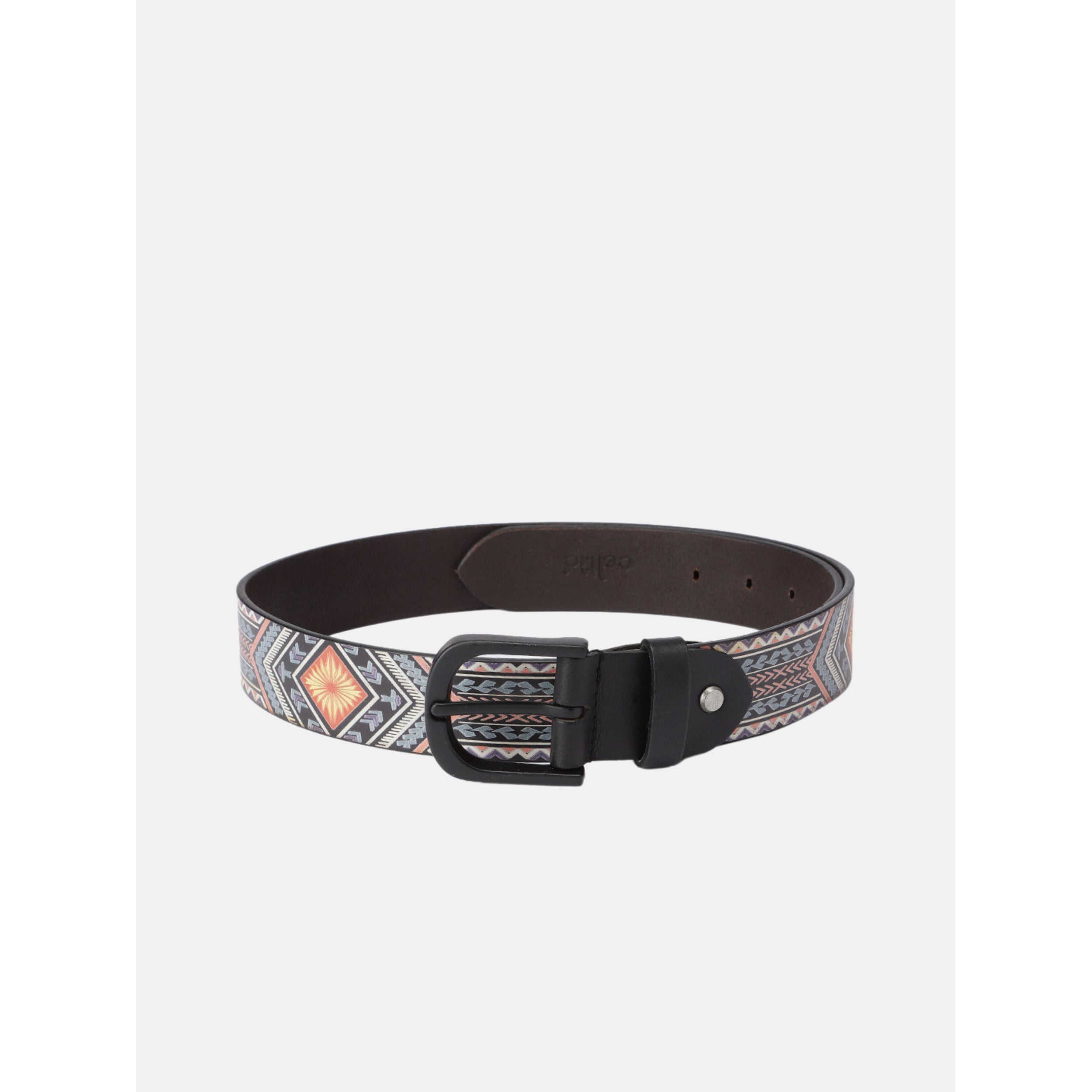 Men Genuine Leather Tribal Geometric Multicolor Waist Accessory Matte Buckle