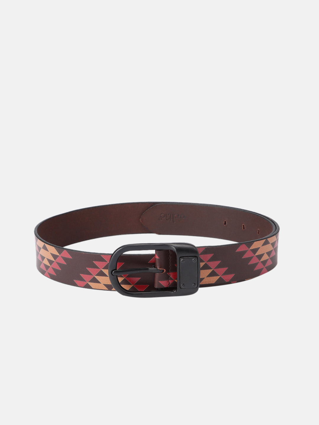 Unisex Geometric Tribal Print Leather Belt With Matte Black Buckle Stylish Casual Wear