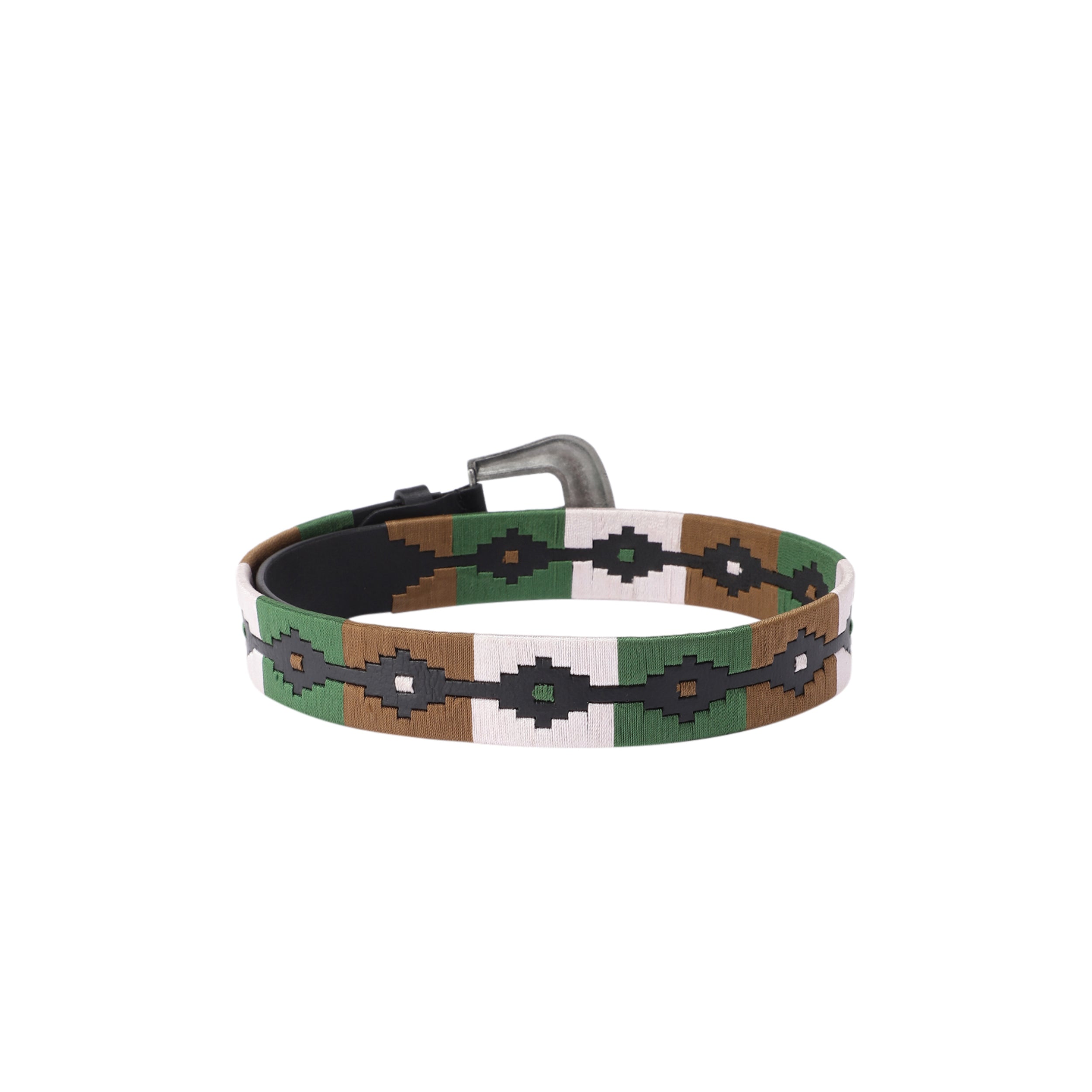 Unisex Handcrafted Leather Belt With Woven Aztec Pattern Antique Buckle For Men