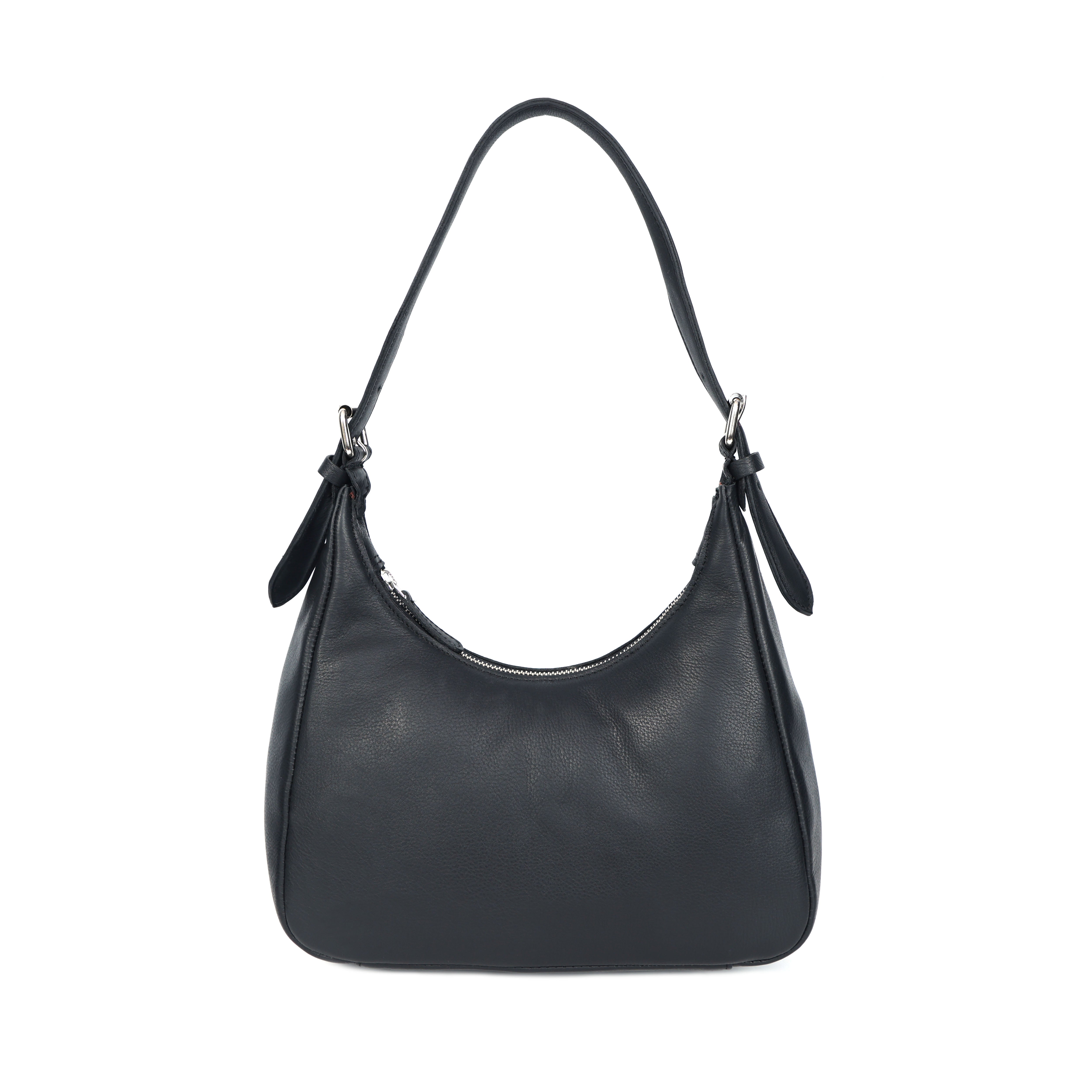 Premium Black Leather Shoulder Bag with Adjustable Strap & Secure Zip Pockets