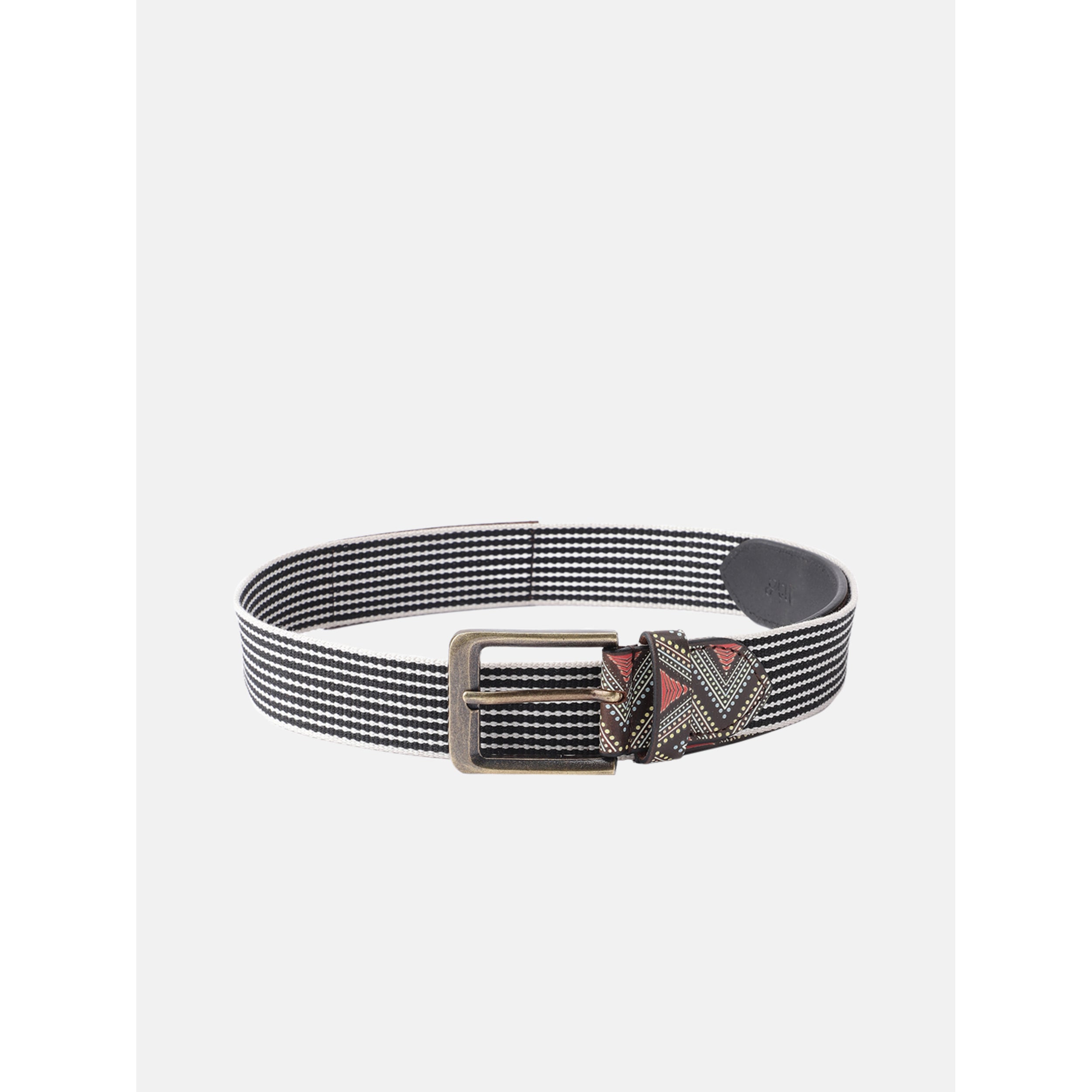 Unisex Genuine Leather Tribal Geometric Elastic Waist Accessory Antique Metal Buckle