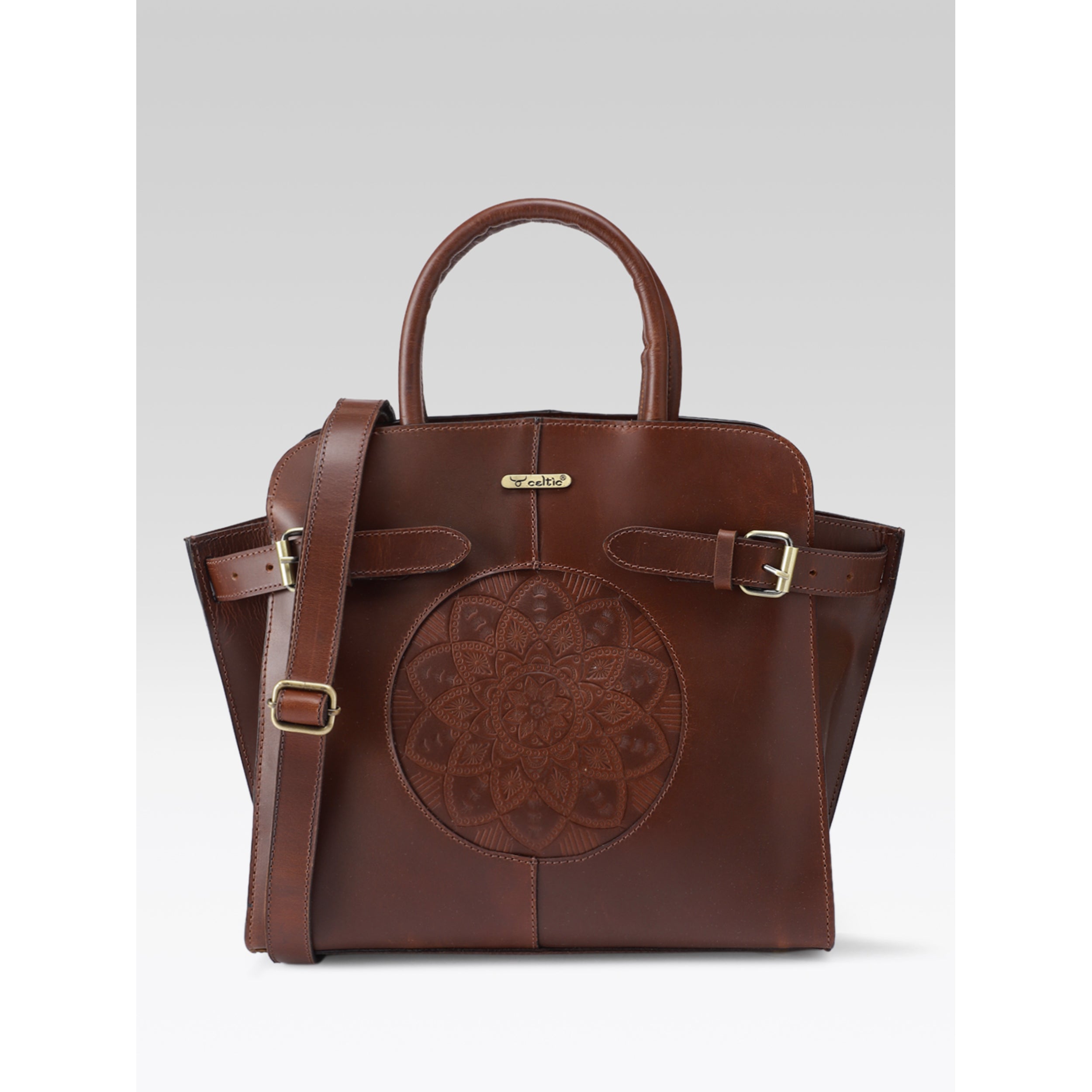Premium Genuine Leather Satchel hand Bag with Embossed Front Panel