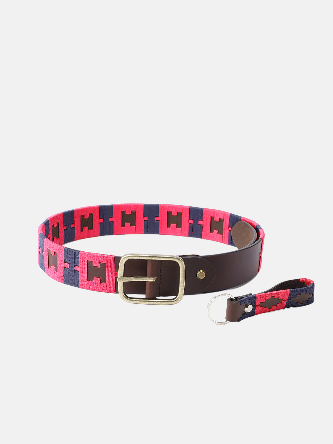 Unisex Handcrafted Leather Fabric Belt With Geometric Weave Antique Buckle Casual Wear
