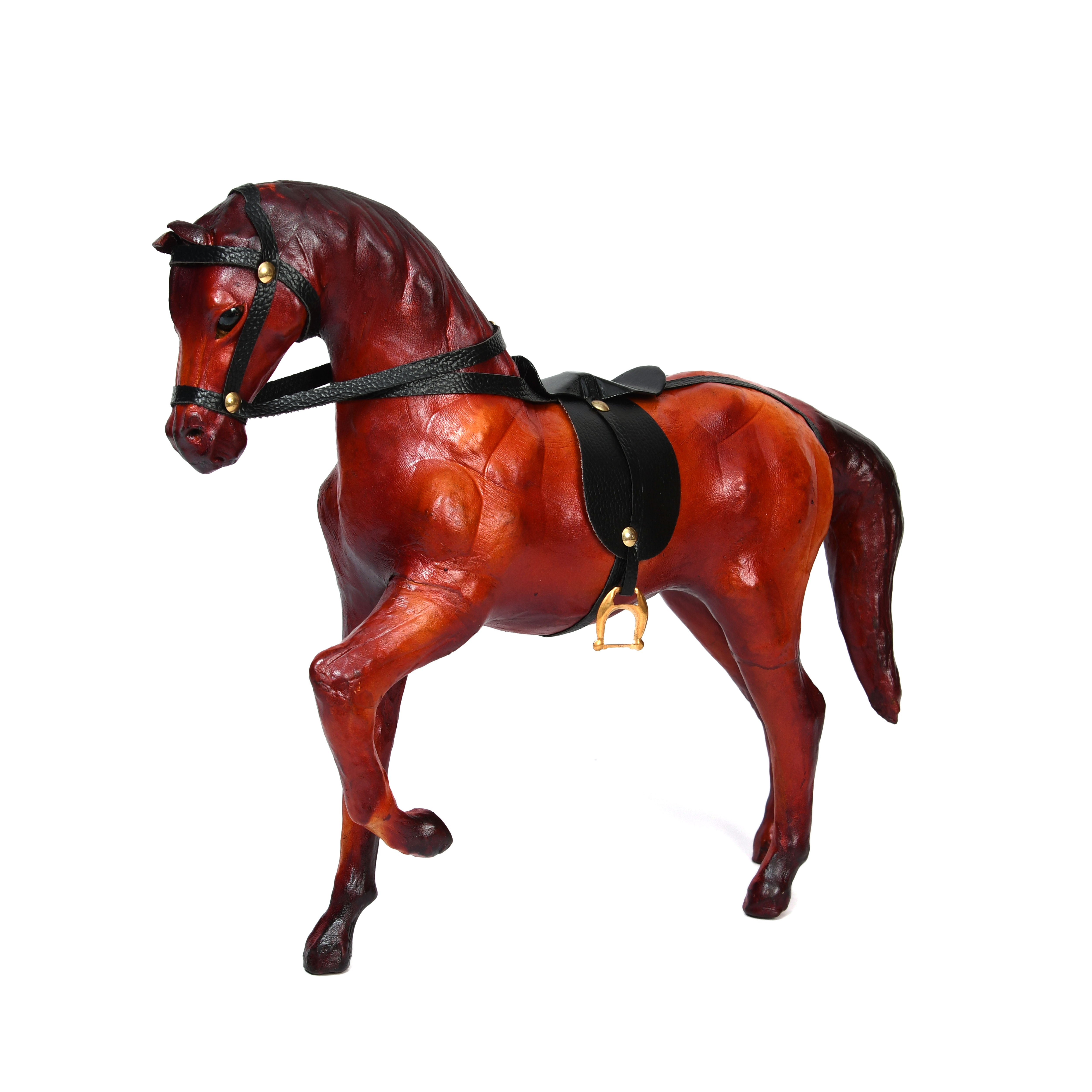 Premium Handcrafted Leather Horse Showpiece with Saddle