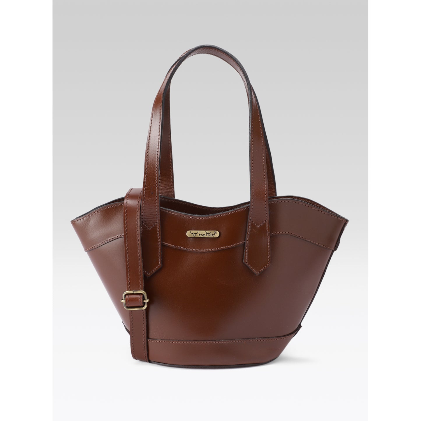 Premium Genuine Leather Mini Tote Bag with Dual Handles & Detachable Shoulder Strap