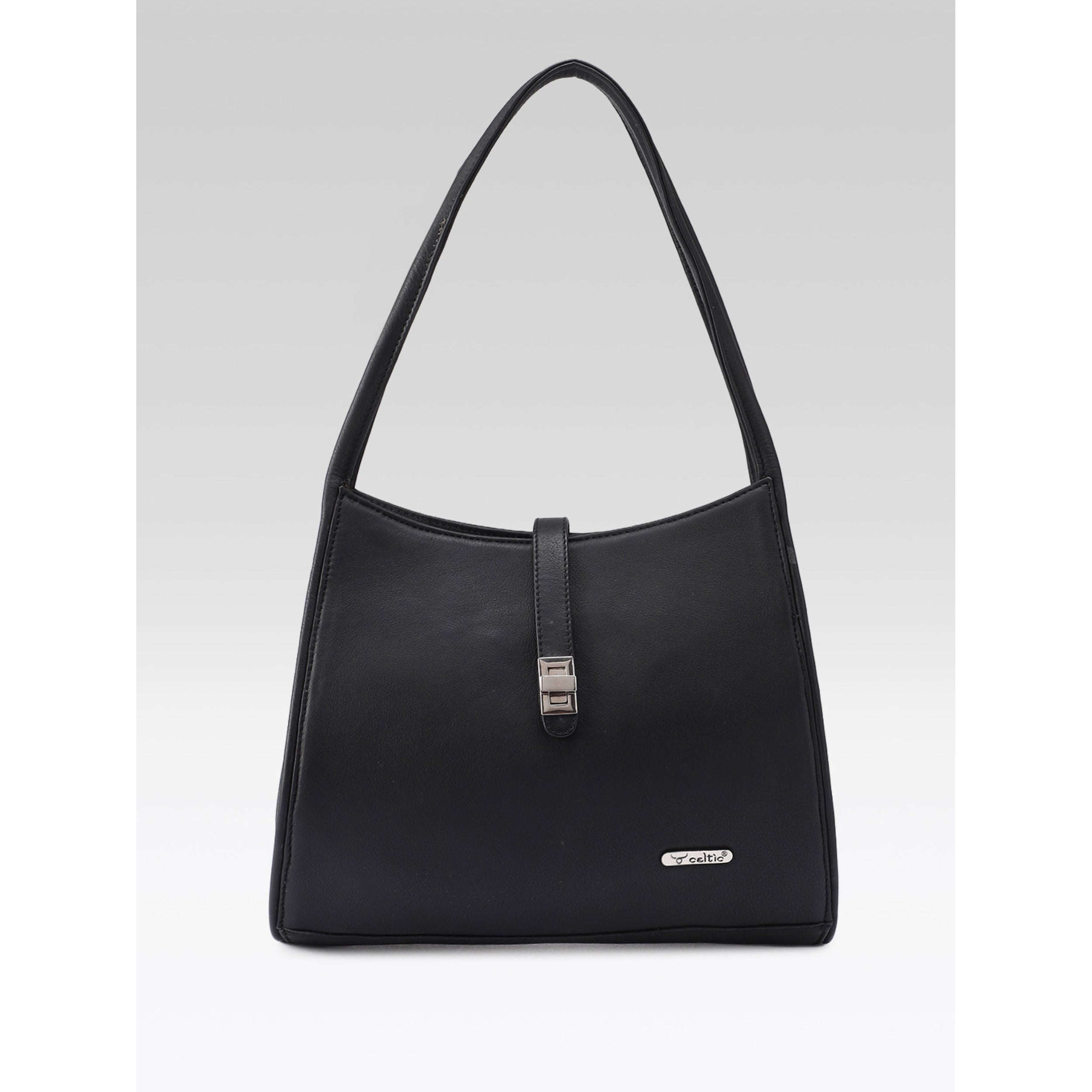 Premium Leather Shoulder Handbag with Lock Closure, Zip Compartments