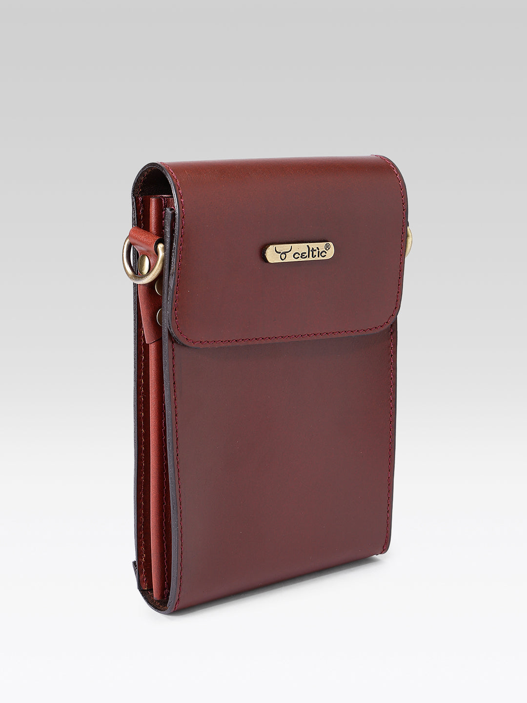 Celtic Genuine Leather Crossbody Phone Pouch with Magnetic Flap
