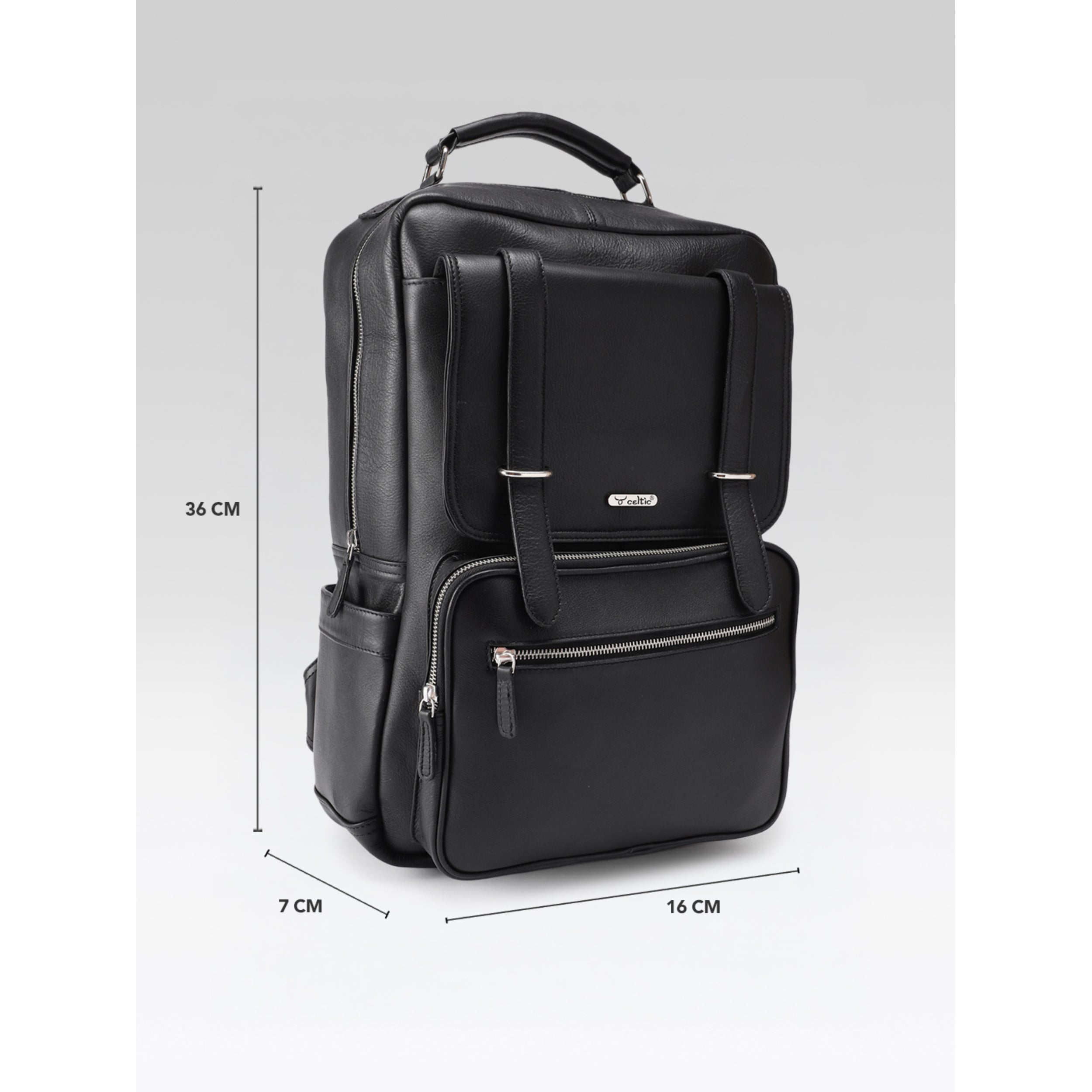 Premium Genuine Leather Laptop Backpack with Multi-Zip Compartments & Top Handle