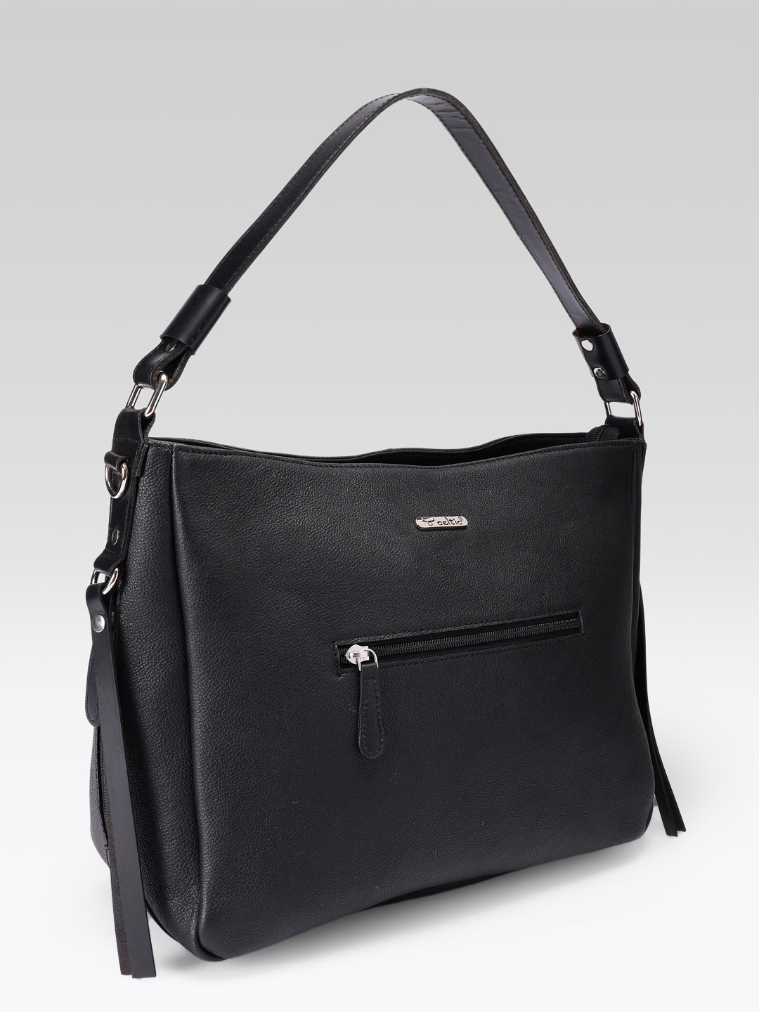 Premium Genuine Leather Black Shoulde tote  Bag with Minimal Silhouette and Zip Closure
