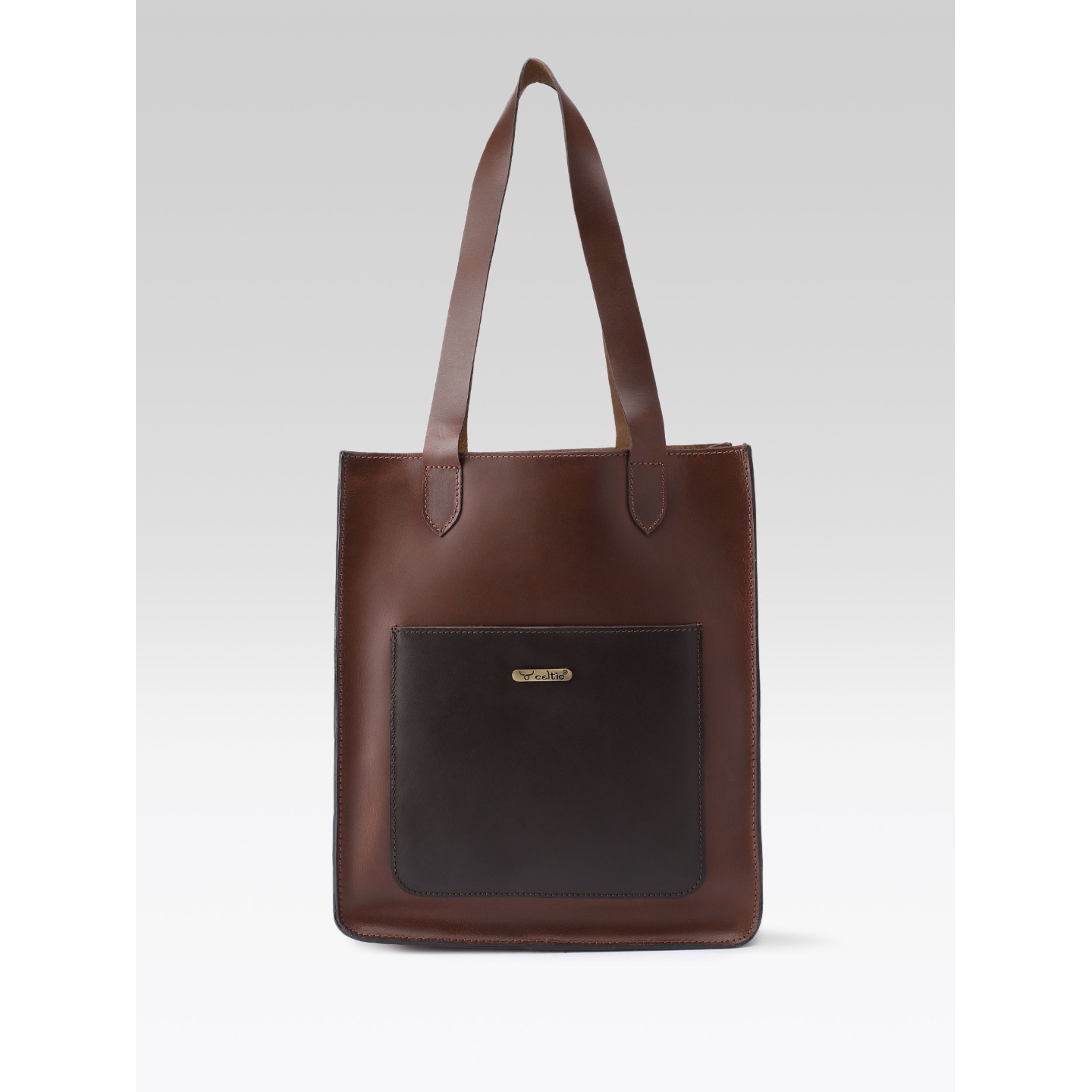 Premium Genuine Leather Tote Bag with Front Pocket Minimal & Durable Everyday Carry