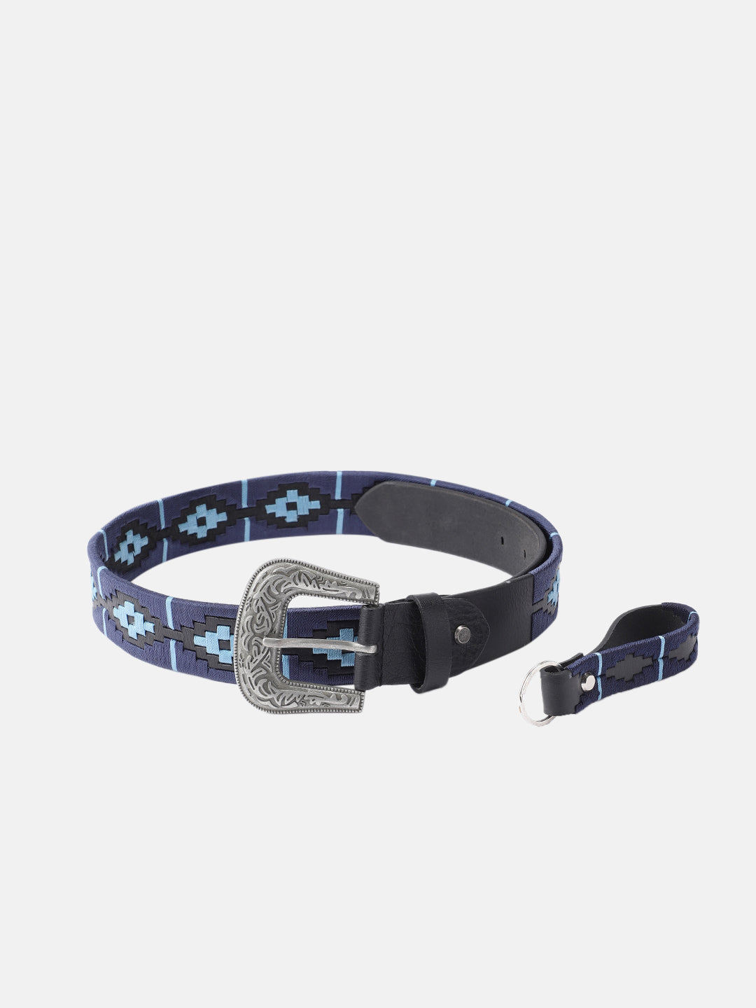 Unisex Handcrafted Leather Belt With Geometric Woven Pattern Antique Buckle Stylish Wear